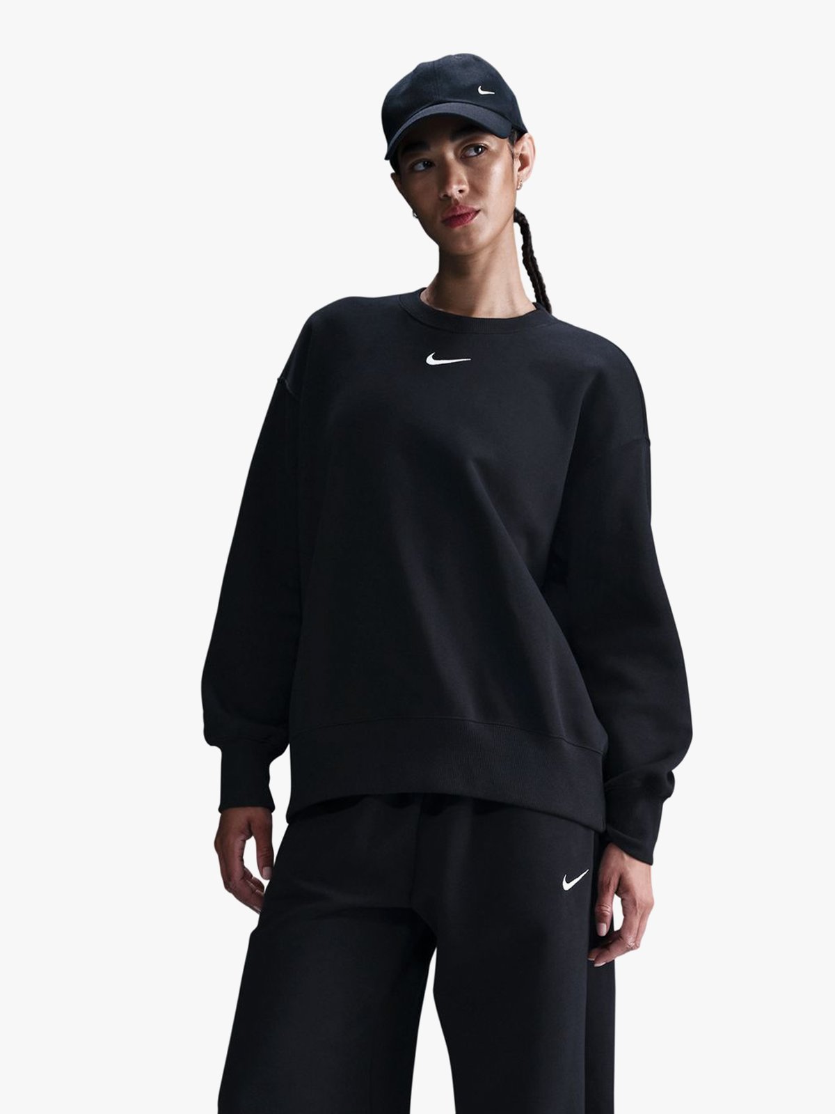 Nike Pheonix Fleece Oversized Crew-Neck Sweatshirt Black / White
