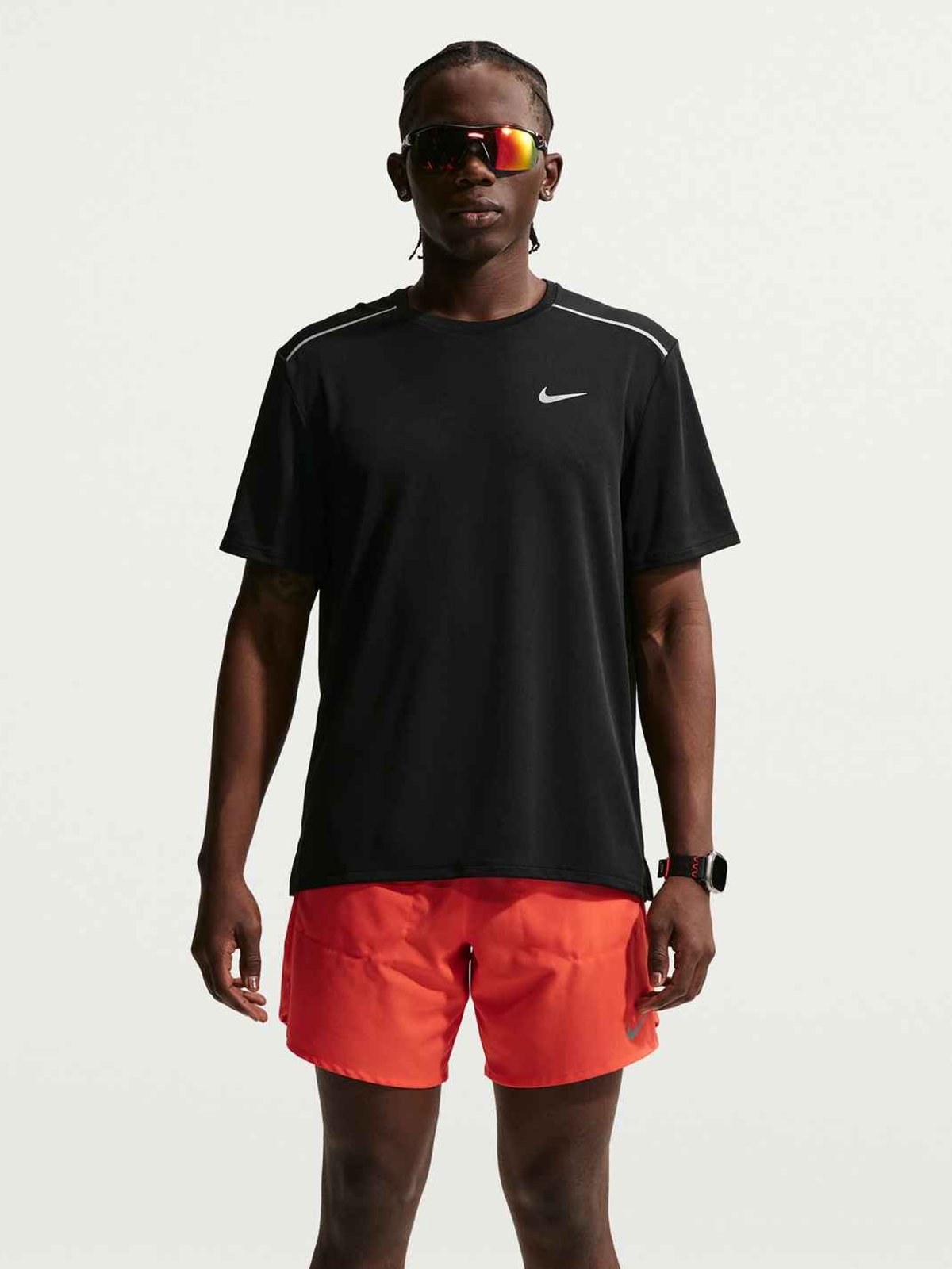Nike Dri-Fit Miler UV Short Sleeve Running Top Black / Reflective Silver