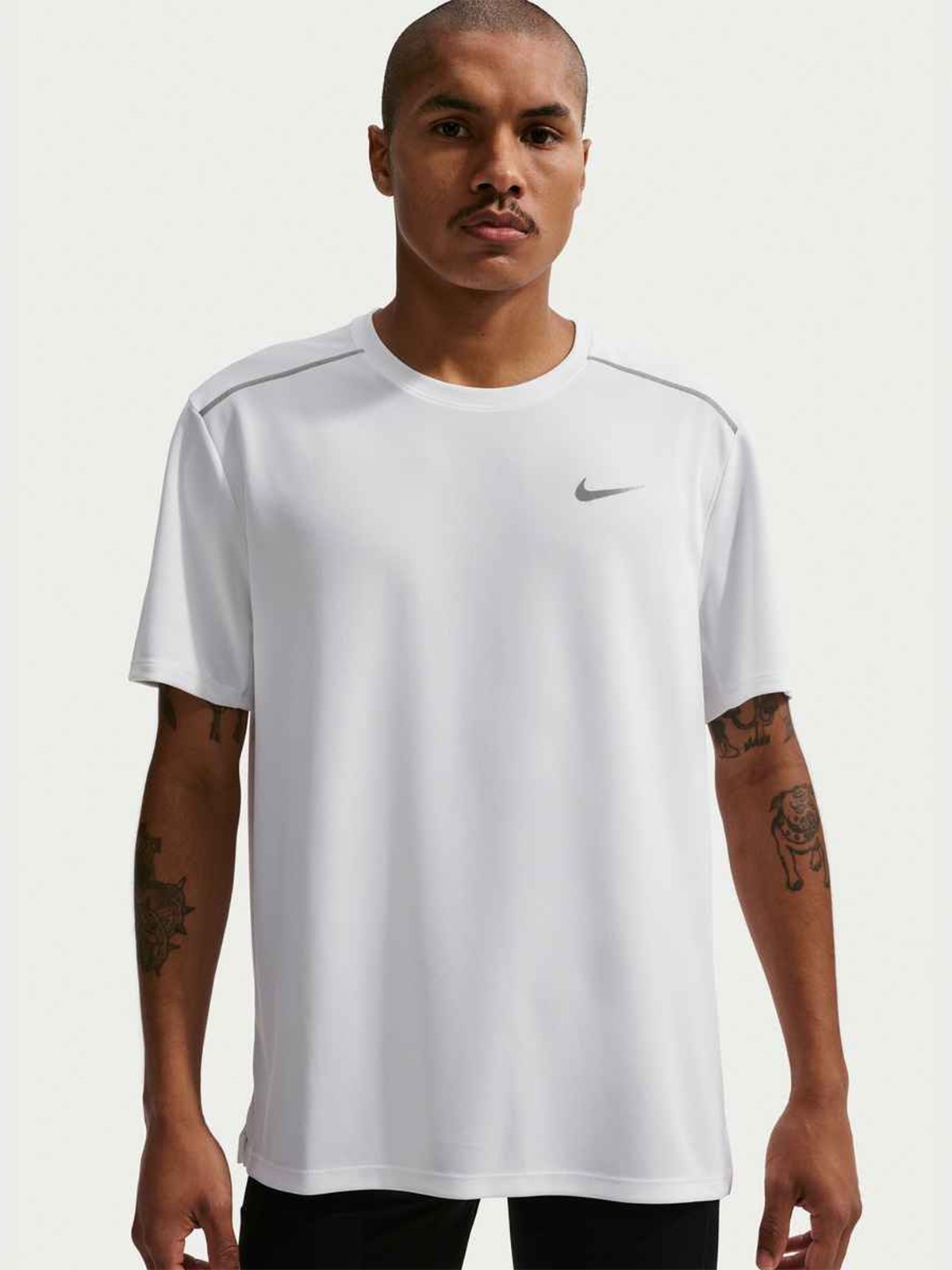 Nike Dri-Fit Miler UV Short Sleeve Running Top White / Reflective Silver
