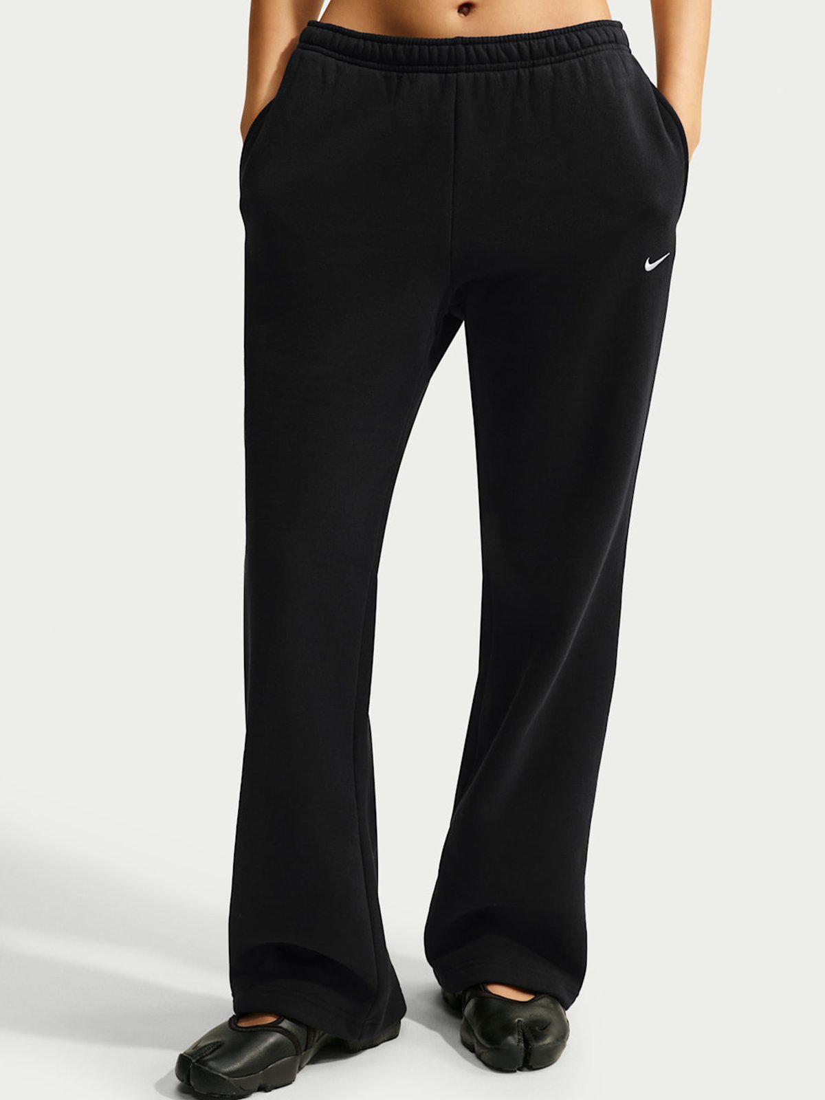 Nike Studio Fleece Mid-Rise Open-Hem Pants Total Black / Sail