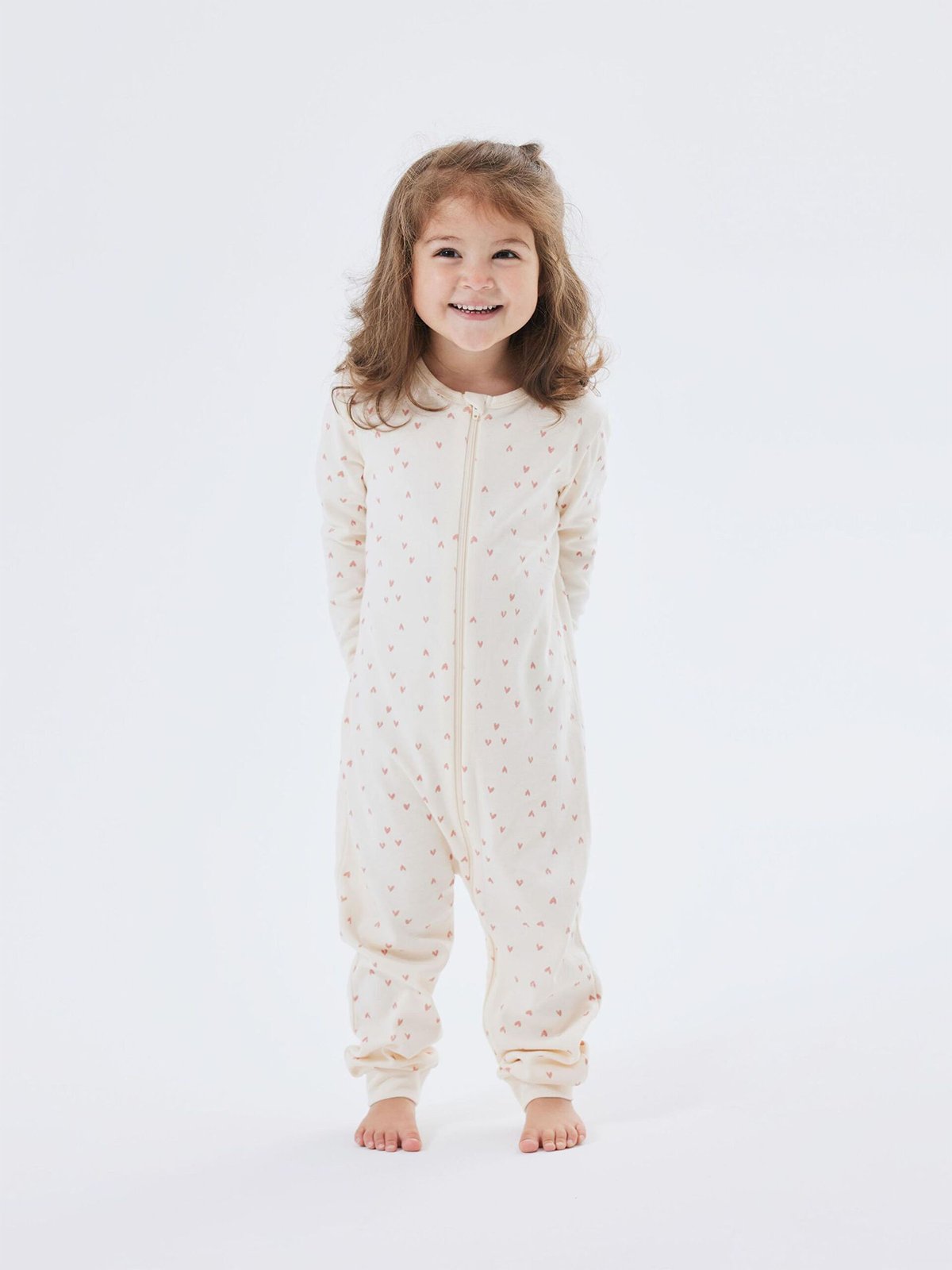 Name It Nightsuit Zip Buttercream Hearts Buttercream