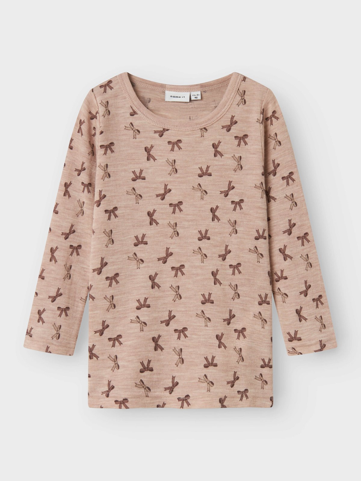 Name It Wang Wool Rib Long Sleeve Top All Over Print Shadow Gray