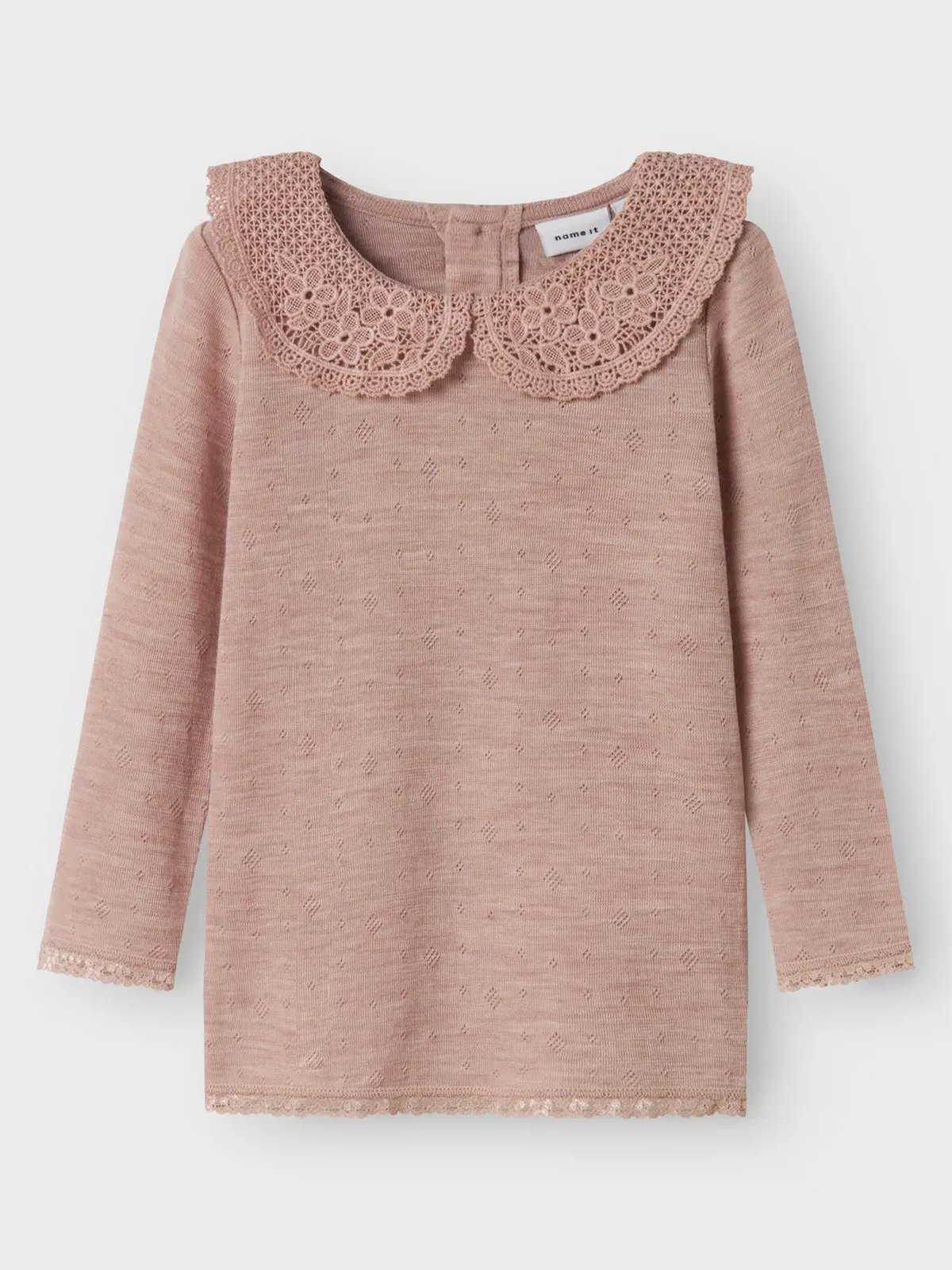 Name It Wang Wool Needle Long Sleeve Top With Collar Shadow Gray