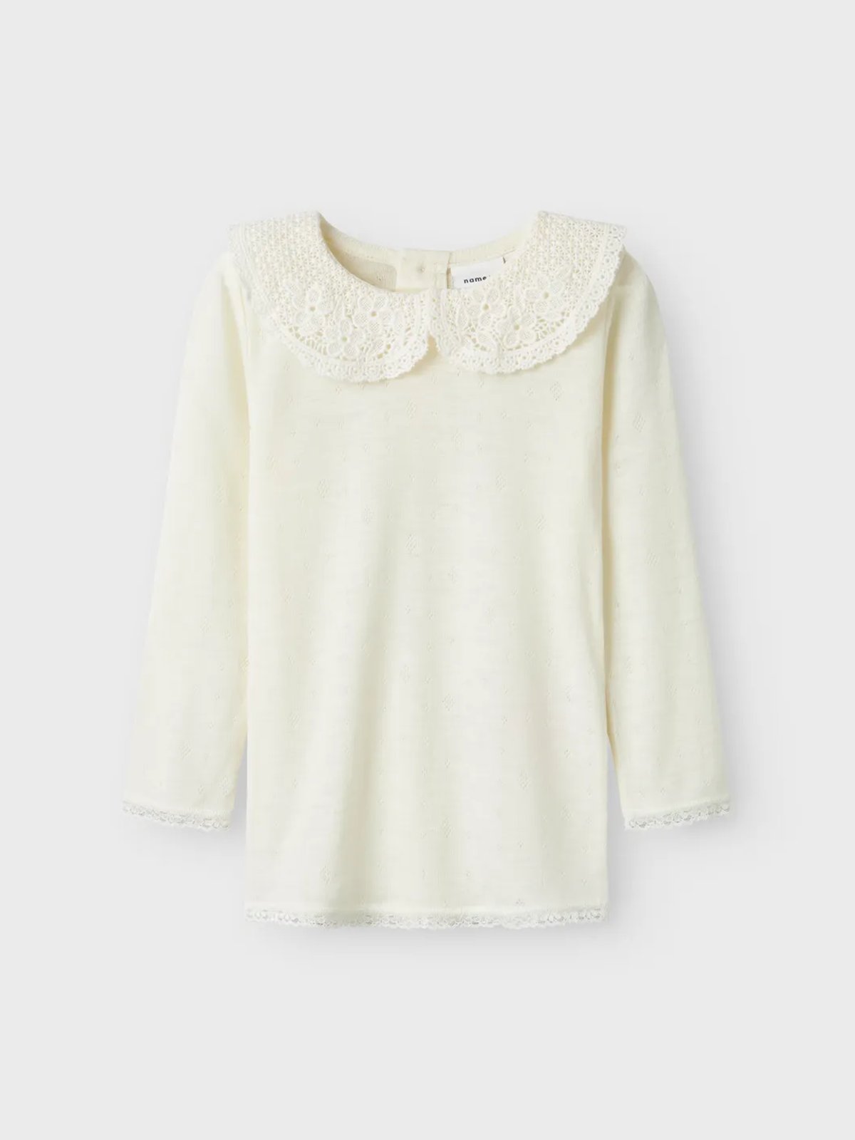 Name It Wang Wool Needle Long Sleeve Top With Collar Snow White