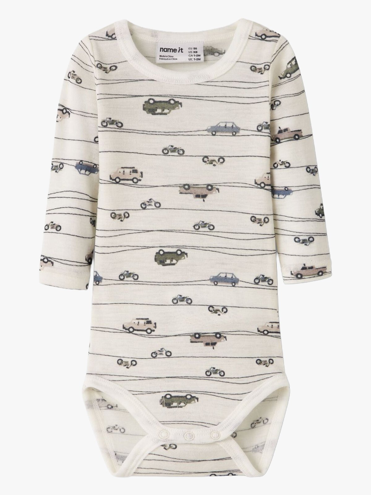Name It Wang Wool Rib Long Sleeve Body All Over Print Snow White