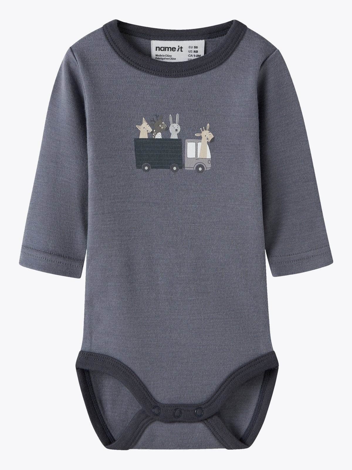Name It Willit Wool Long Sleeve Body Folkstone Gray ANIMALS AT WORK