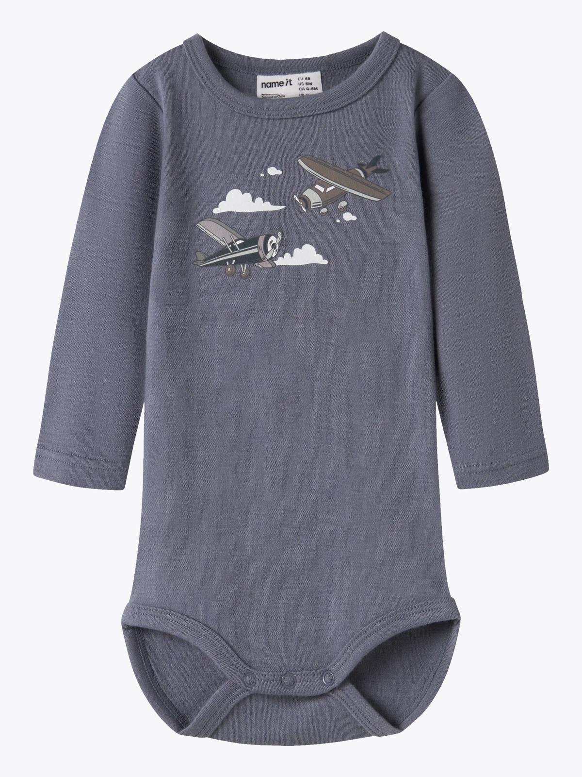 Name It Willitus Wool Long Sleeve Body folkstone gray airplanes
