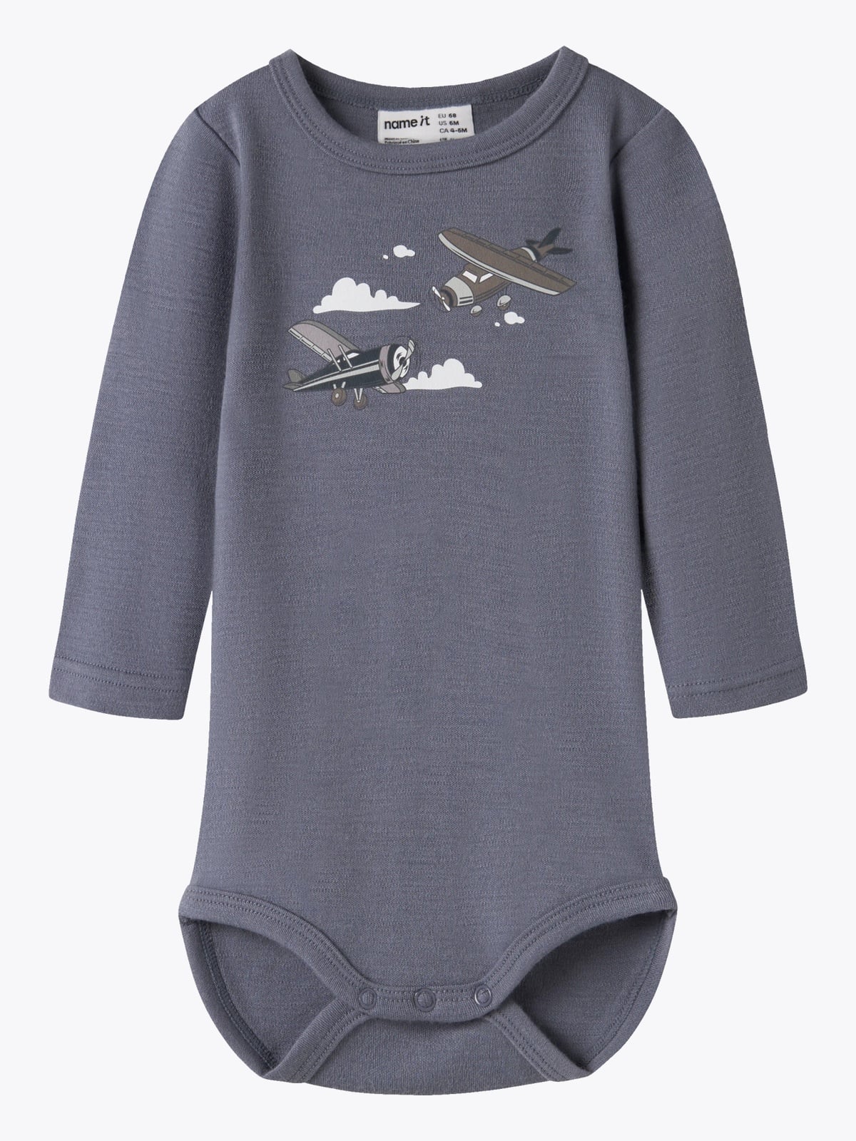 Name It Willitus Wool Long Sleeve Body folkstone gray airplanes