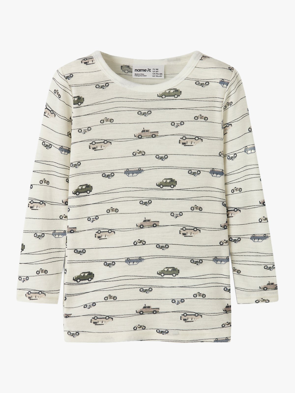Name It Wang Wool Rib Long Sleeve Top All Over Print Snow White