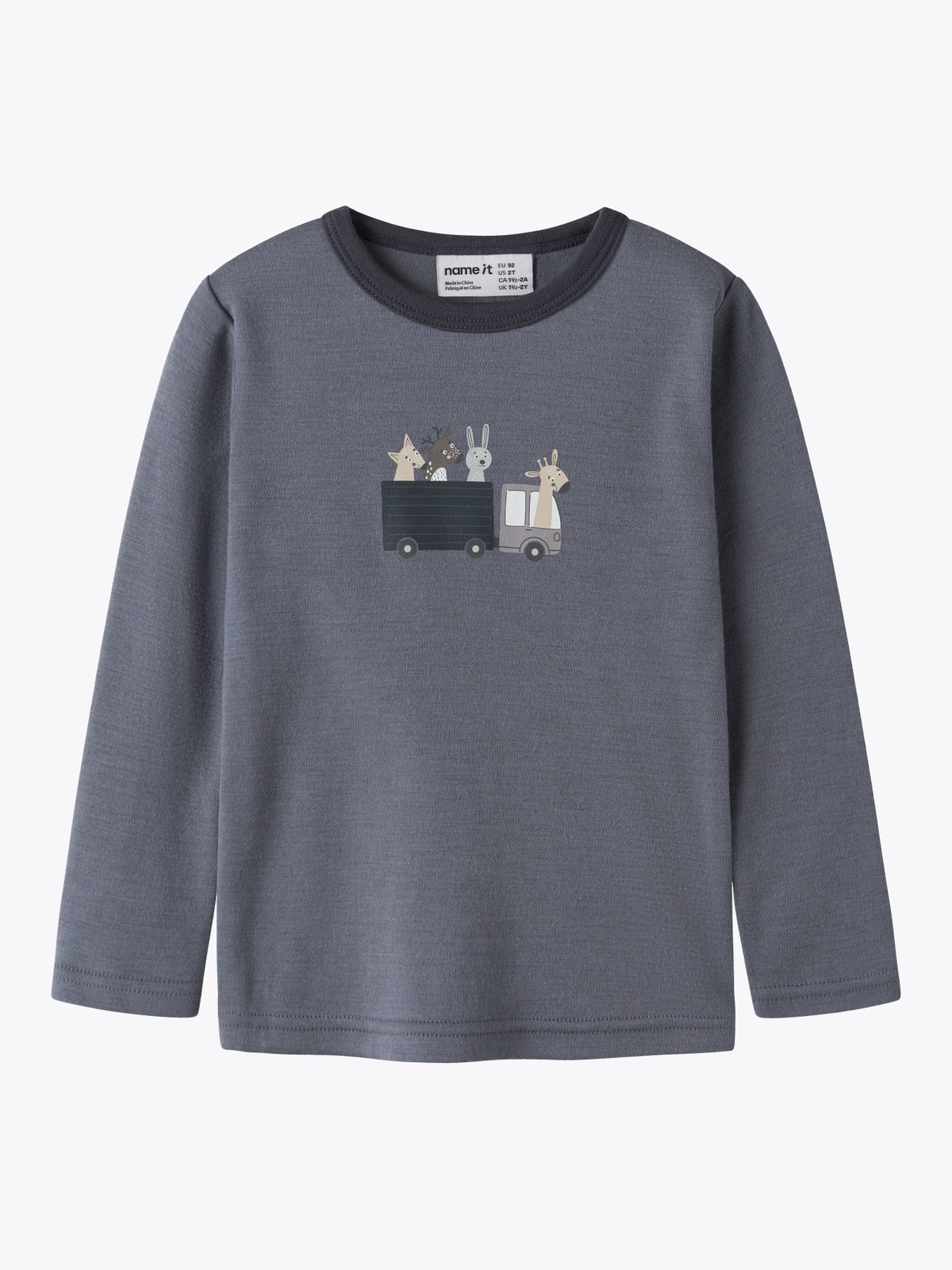 Name It Willit Wool Long Sleeve Top folkstone gray animals at work