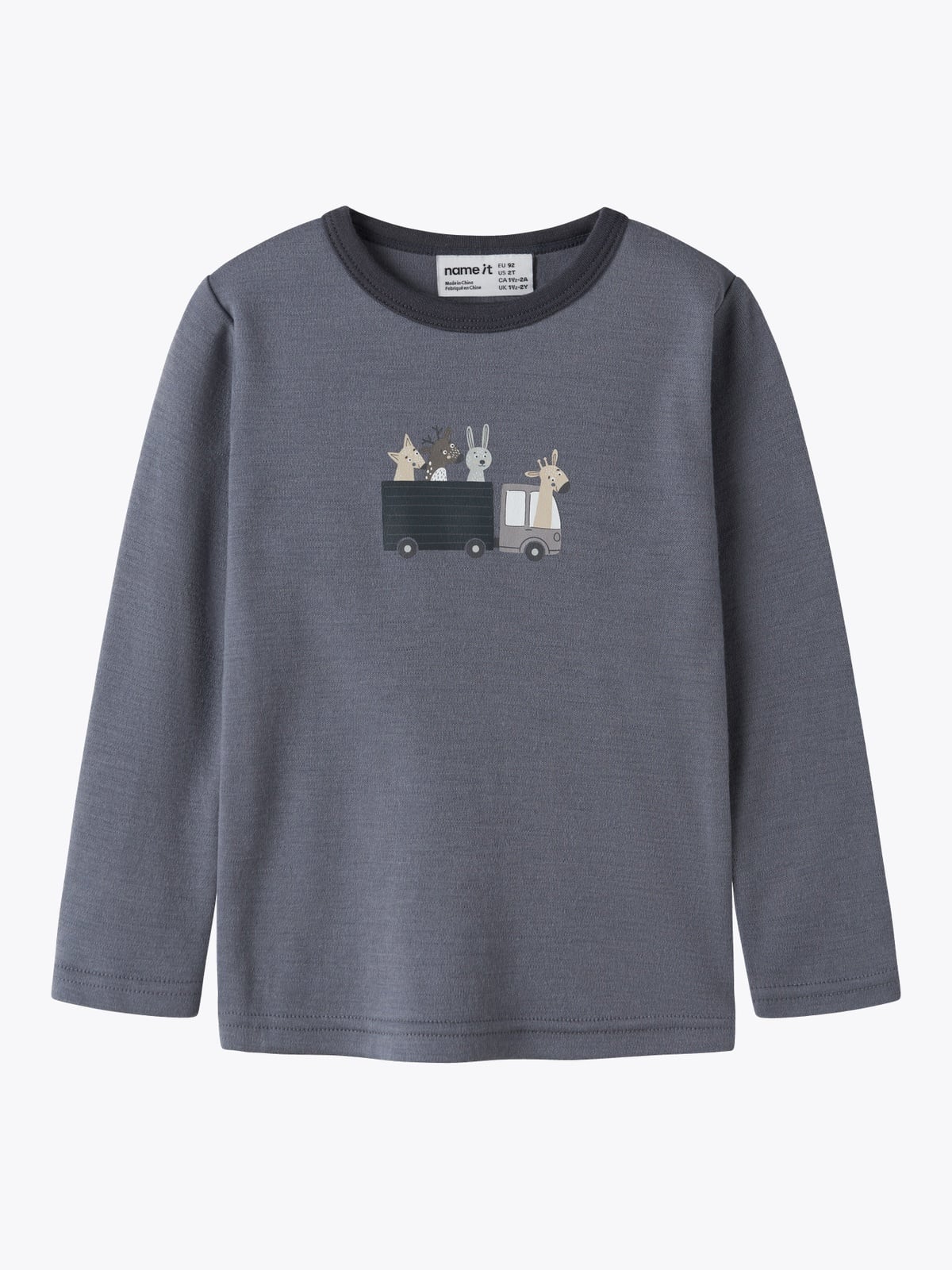 Name It Willit Wool Long Sleeve Top folkstone gray animals at work