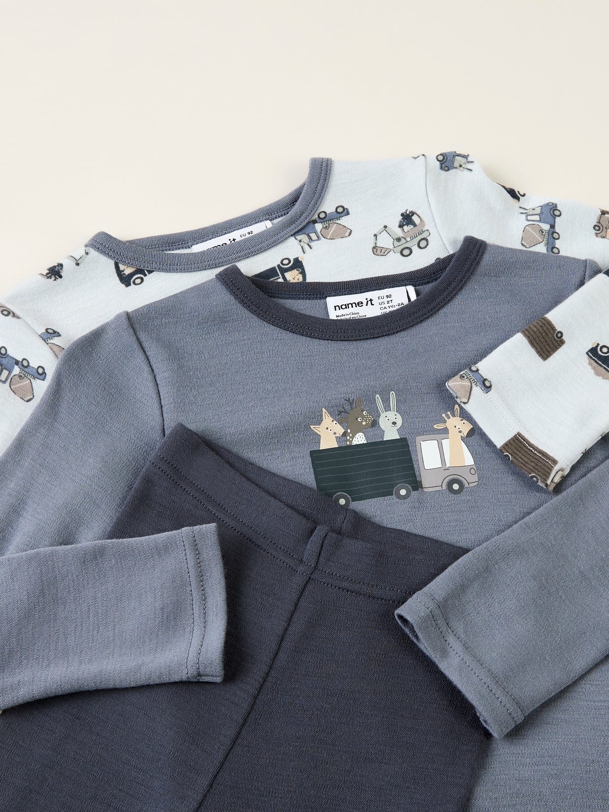 Name It Willit Wool Long Sleeve Top folkstone gray animals at work