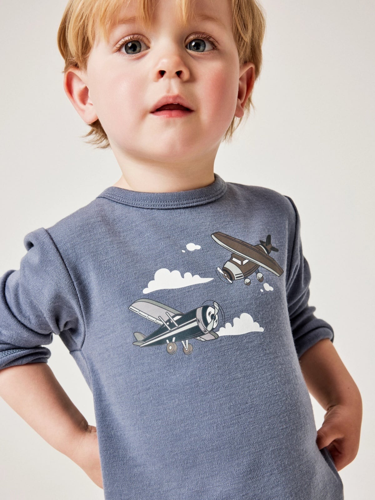 Name It Willitus Wool Long Sleeve Top folkstone gray airplanes