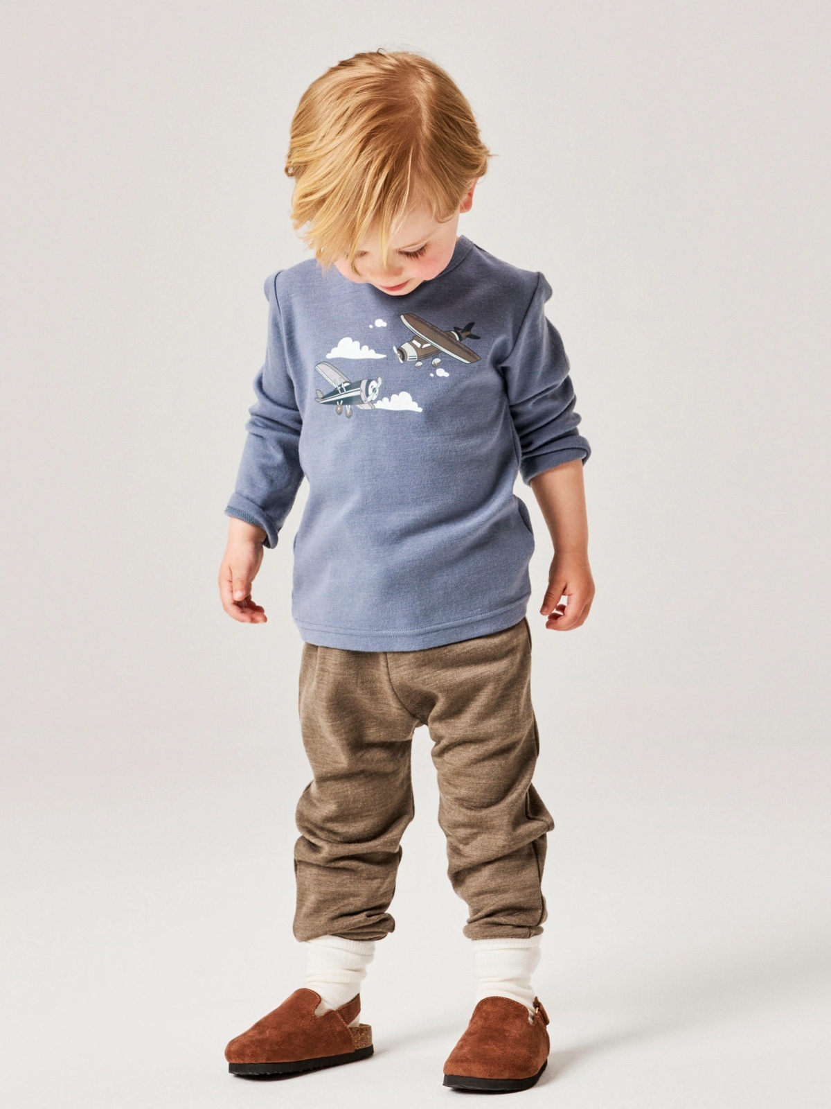 Name It Willitus Wool Long Sleeve Top folkstone gray airplanes