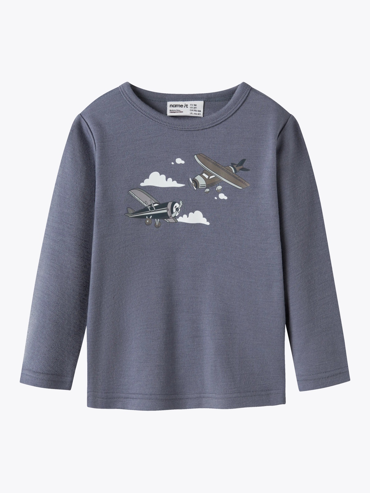 Name It Willitus Wool Long Sleeve Top folkstone gray airplanes