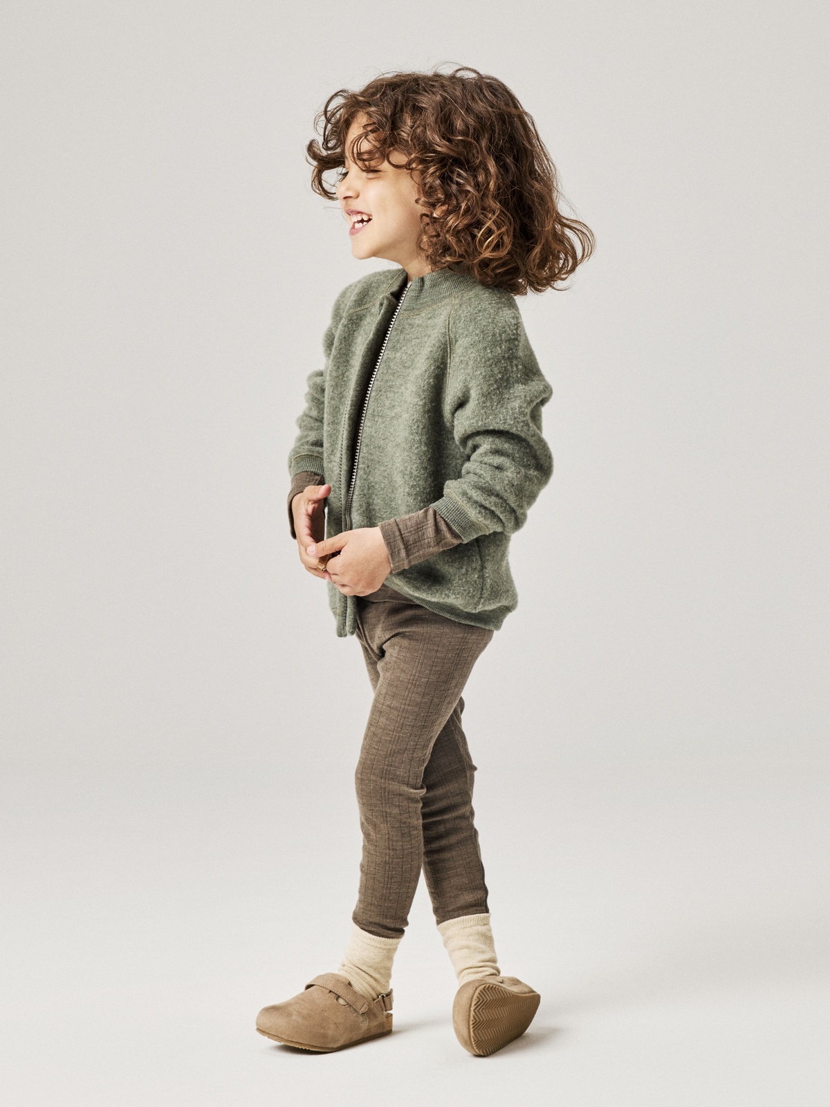 Name It Wmino Wool Brushed Long Sleeve Cardigan Mulled Basil