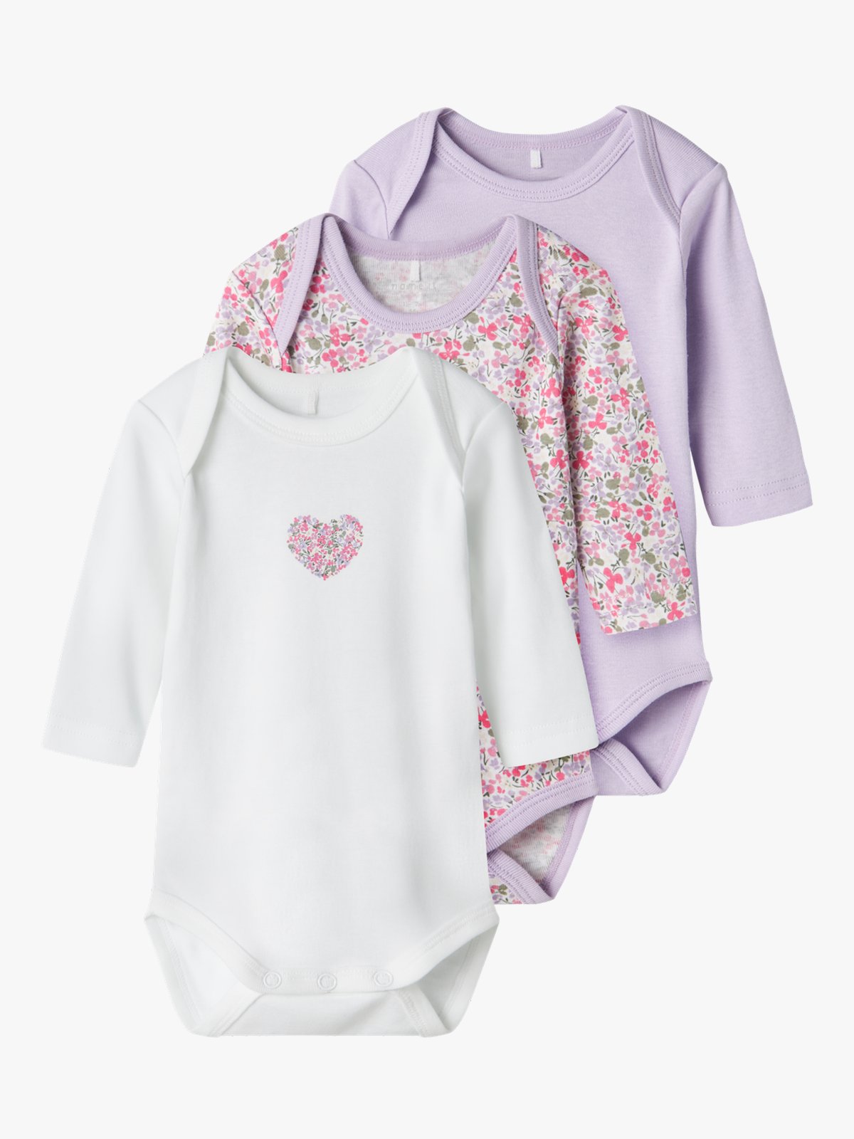 Name It Body 3 Pack Long Sleeve Lilac Petit Flower Pastel Lilac