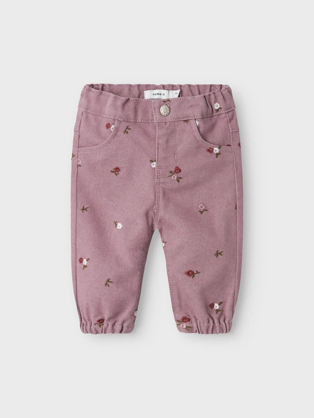 Name It Rose Loose Twill Pant Elderberry Embroidery