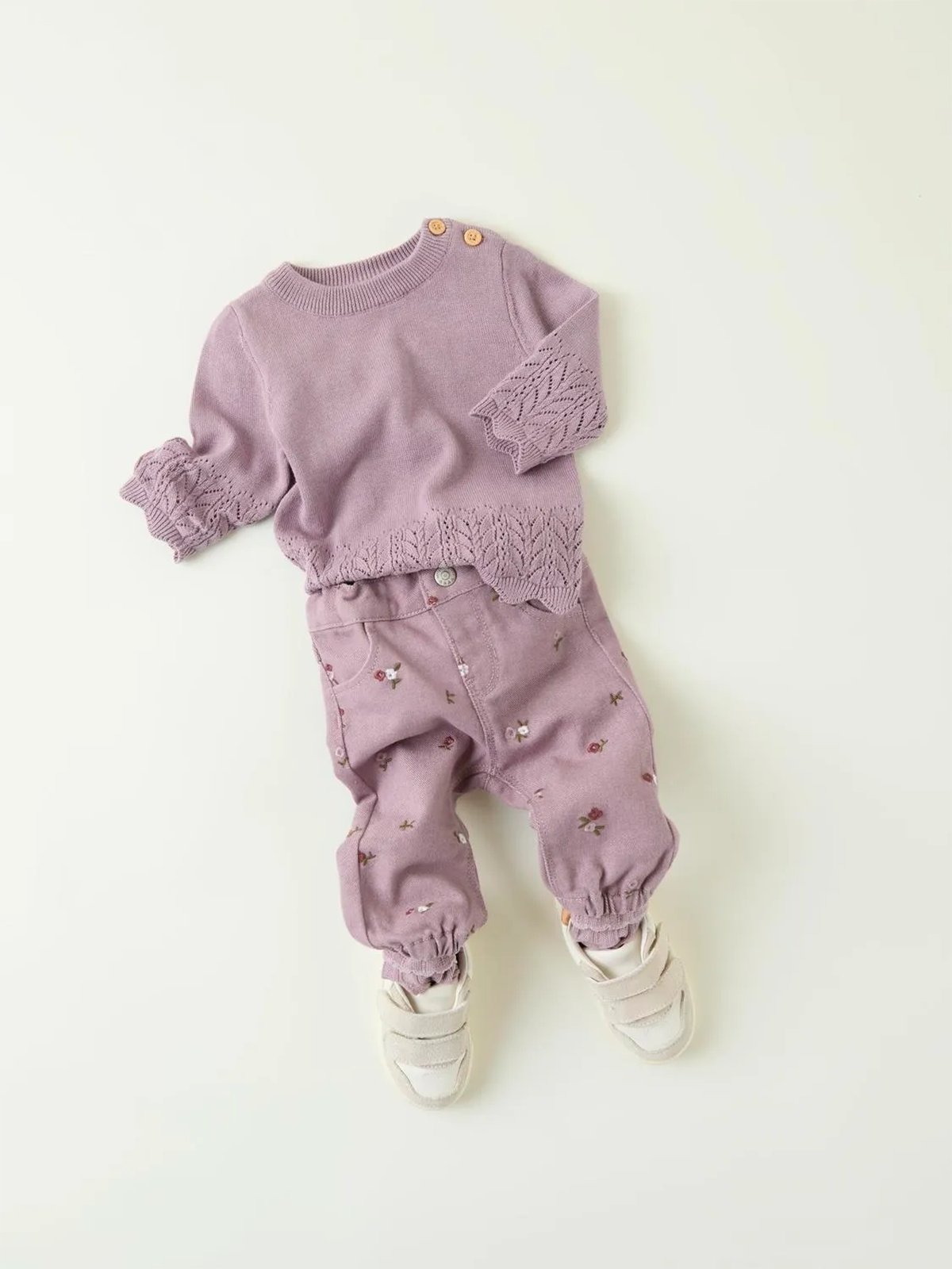 Name It Rose Loose Twill Pant Elderberry Embroidery