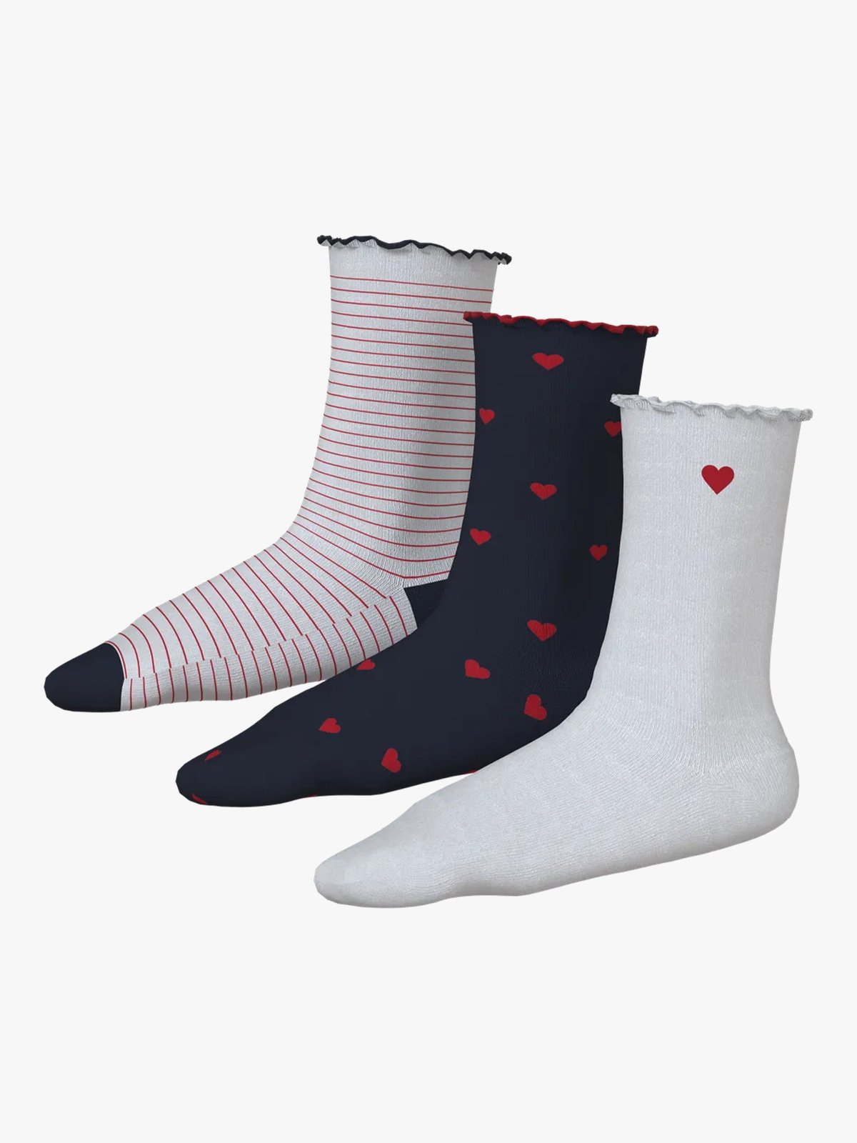 Name It Lulu 3-Pack Socks Bright White Pack with Stripe and Heart
