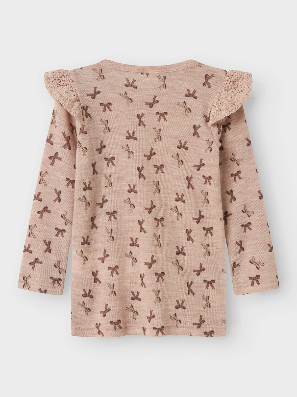 Name It Wang Wool Rib Long Sleeve Top All Over Print W/Flounce Shadow Gray