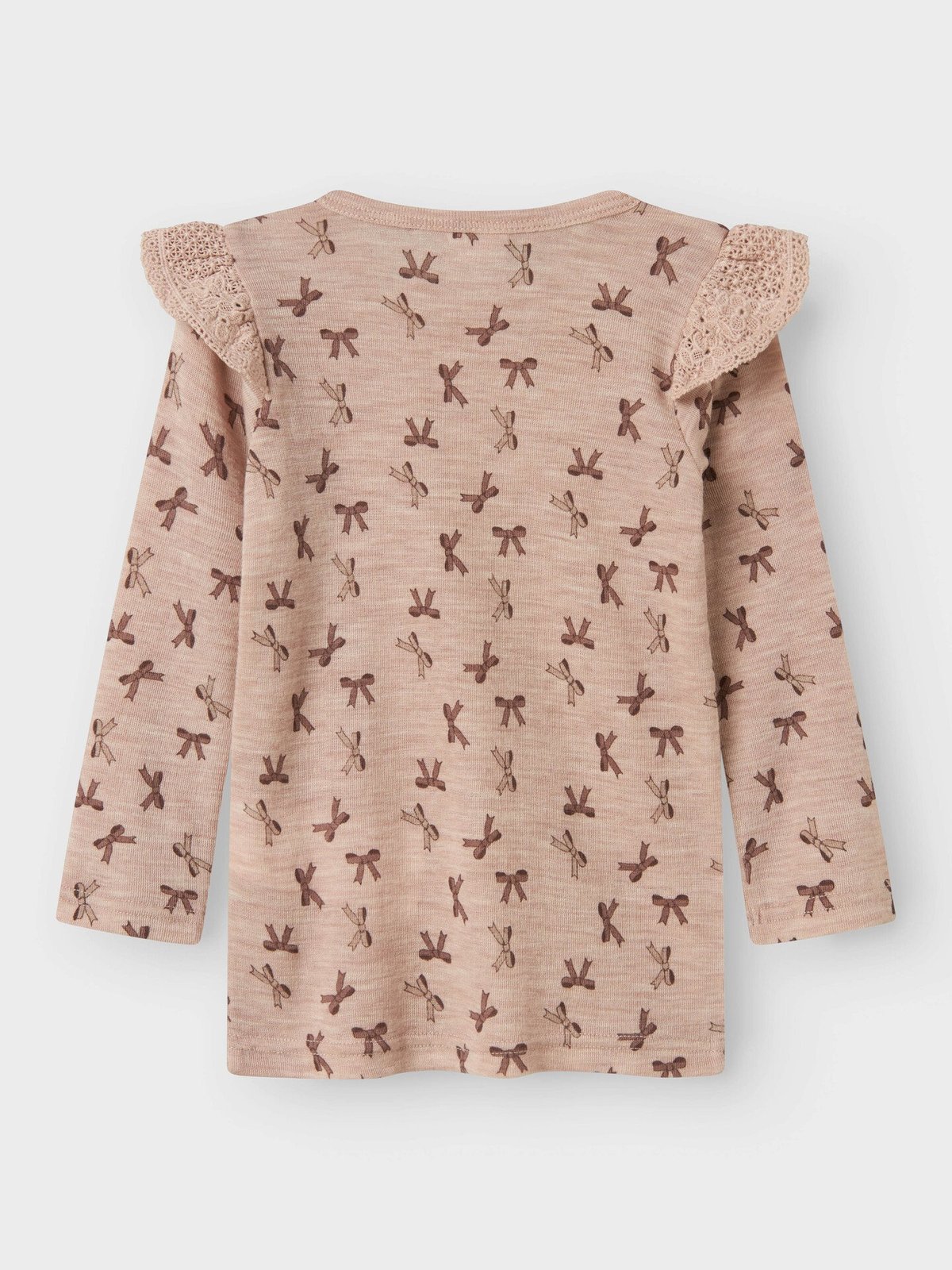 Name It Wang Wool Rib Long Sleeve Top All Over Print W/Flounce Shadow Gray