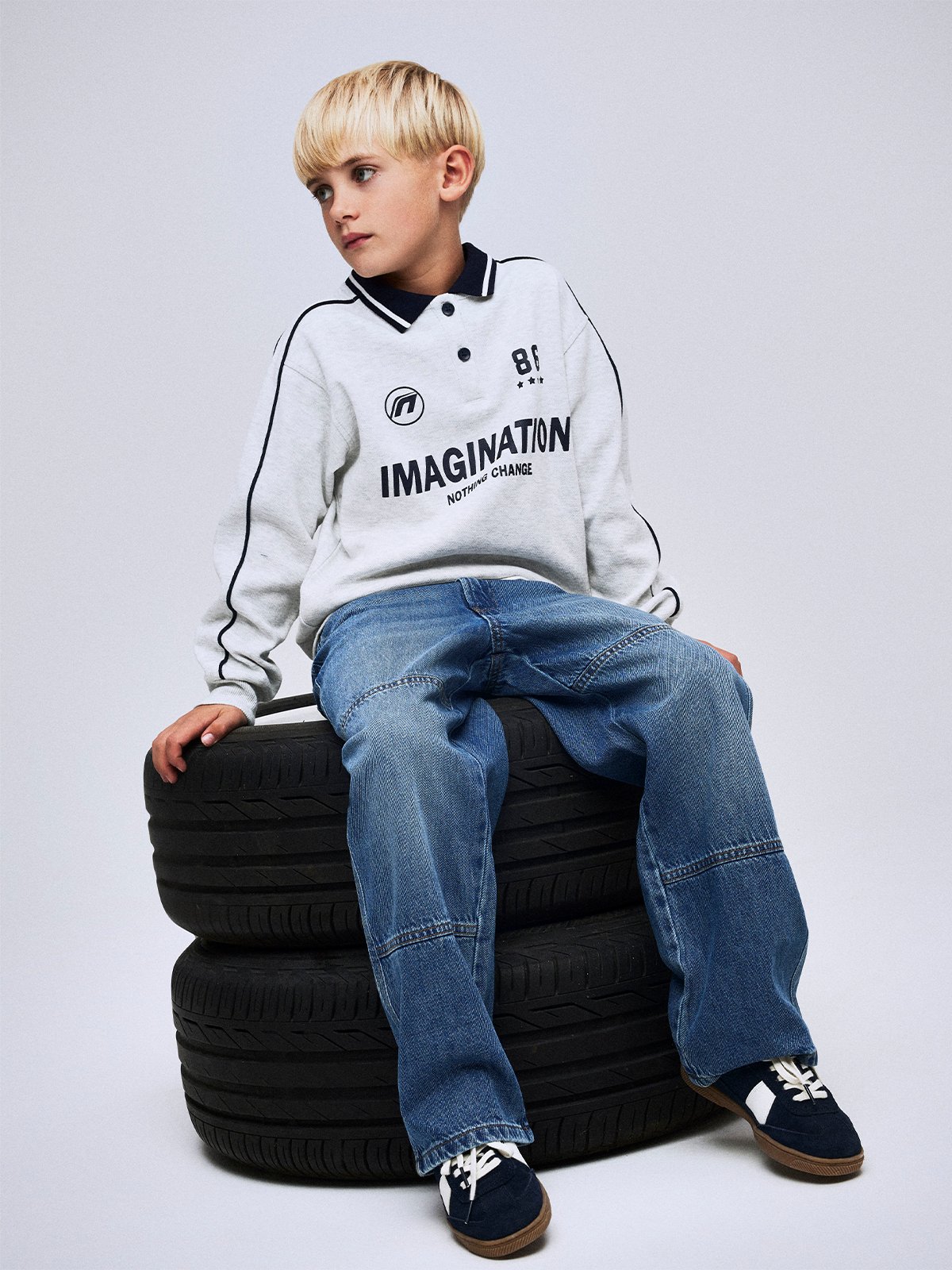 Name It Kris Long Sleeve Polo Light grey melange