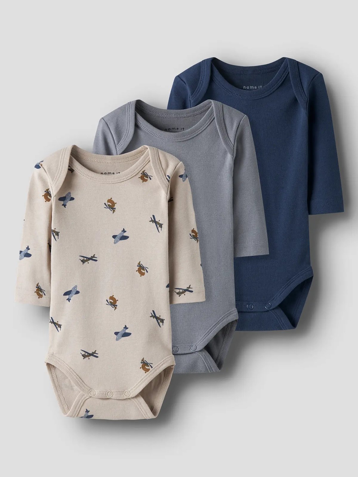 Name It Body 3-Pack Long Sleeve Airplane Peyote w/ Tradewinds + Insignia Blue