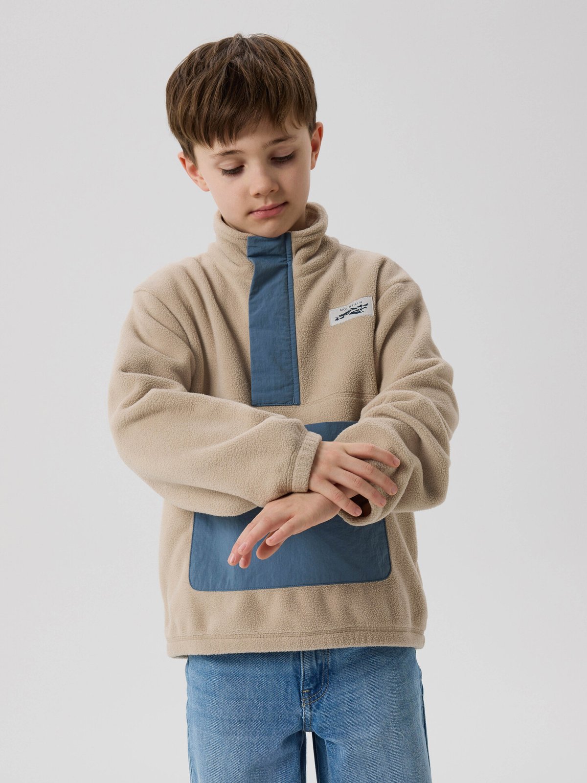 Name It Meeko Fleece Popover Pure Cashmere / Blue Mirage