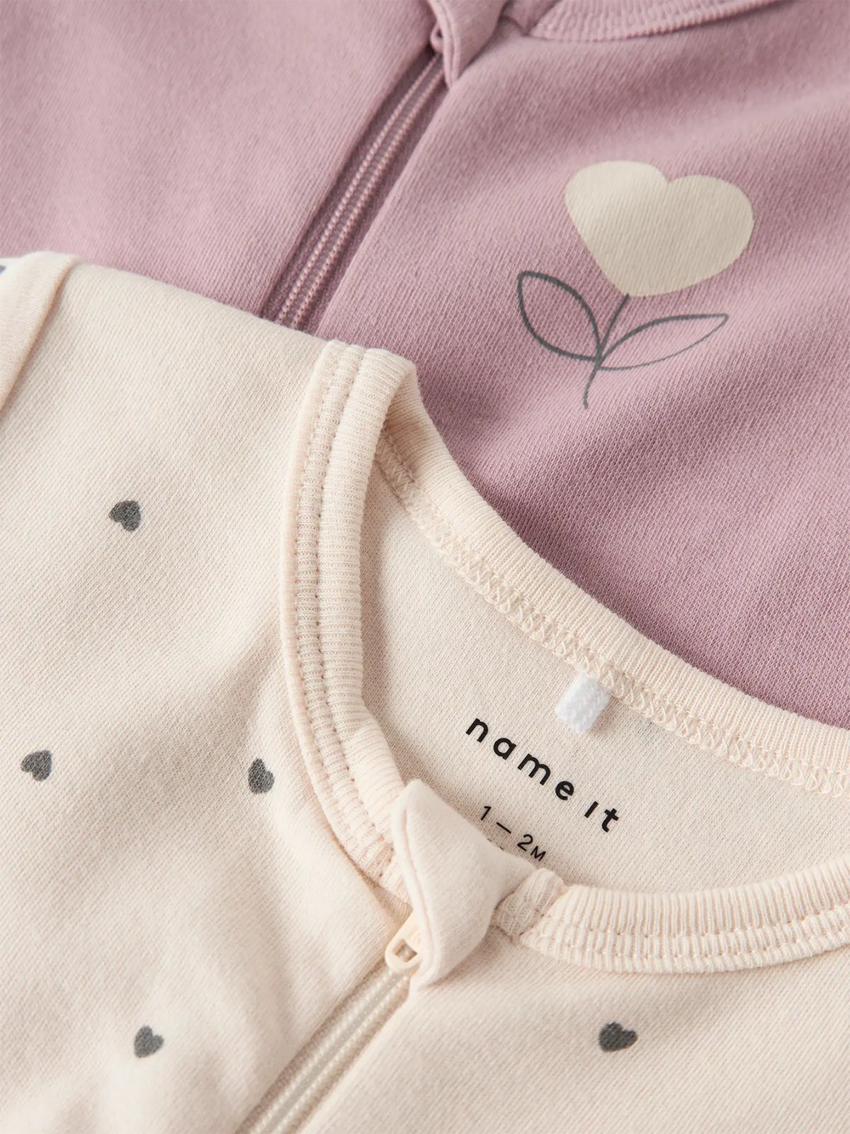 Name It Nightsuit 2-Pack Zip Heart Summer Sand w/ Deauville Mauve