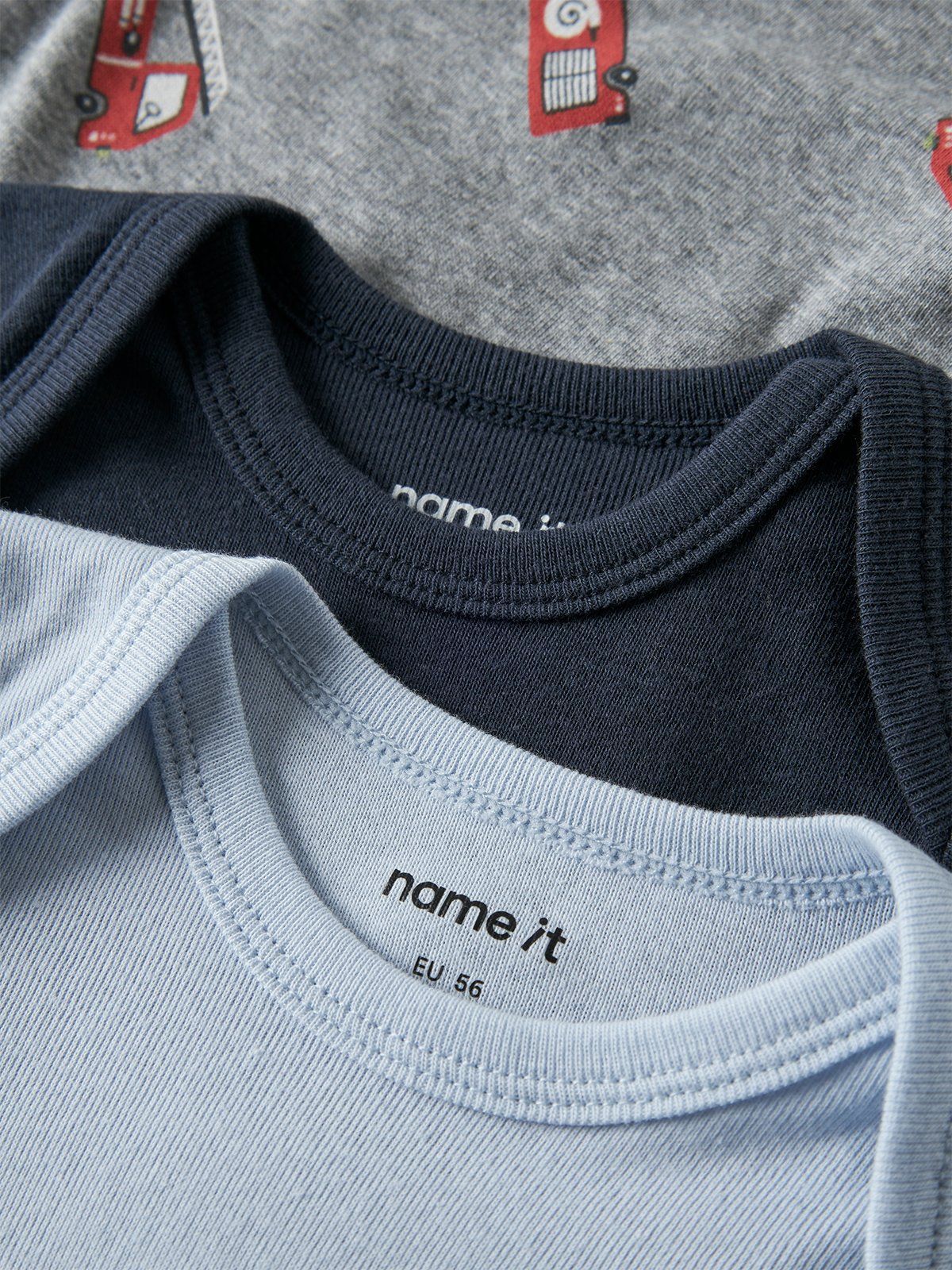 Name It Body 3-Pack Long Sleeve Firetruck Grey Melange