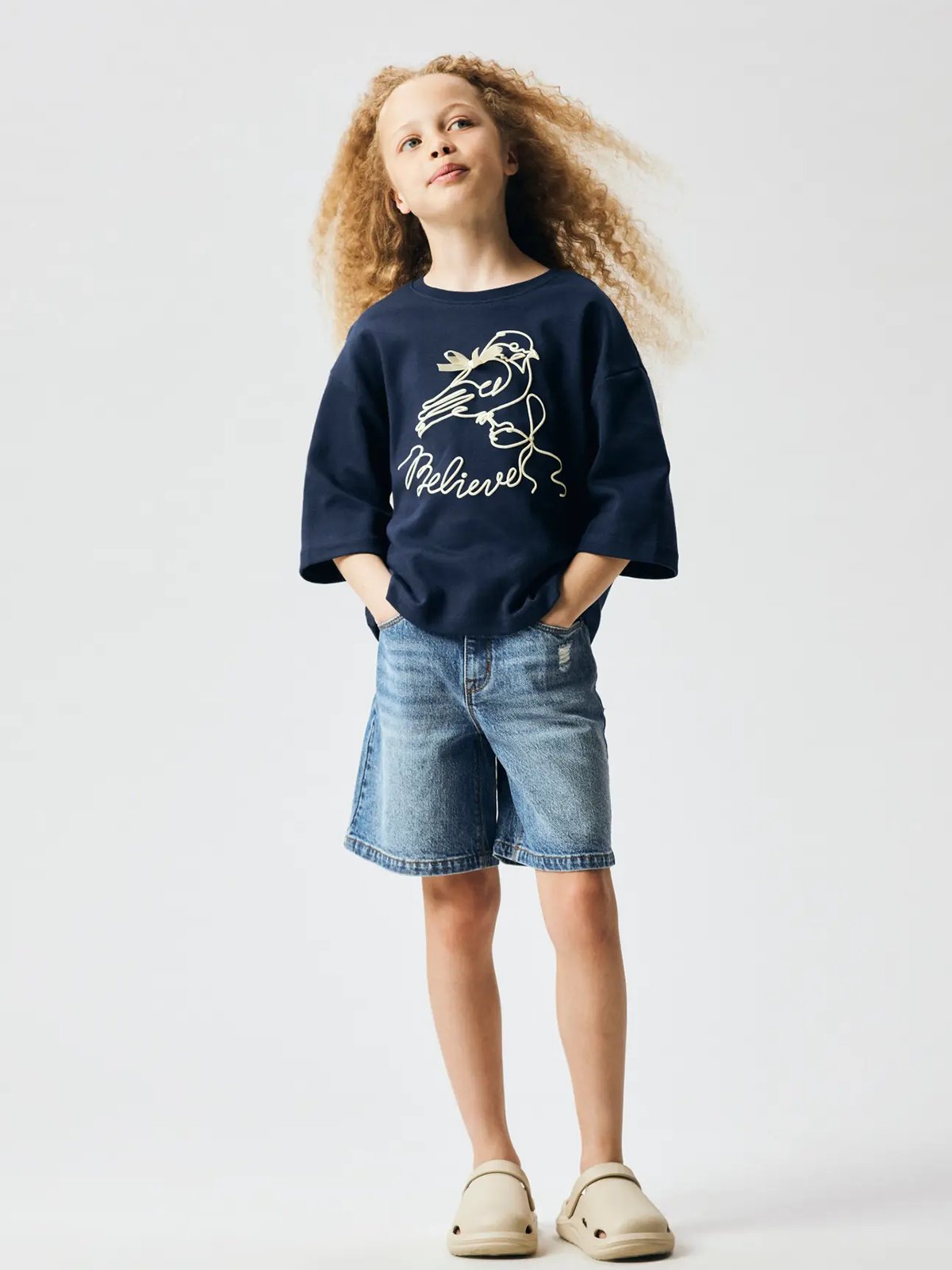 Name It Rose High Waist Long Denim Shorts 1160-Tk Medium Blue Denim