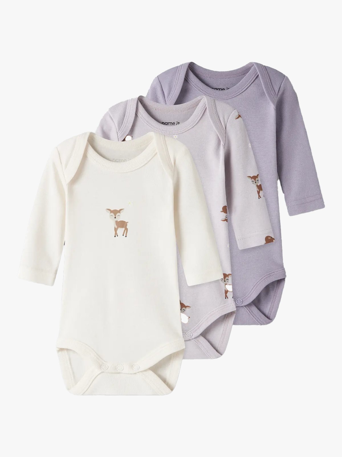 Name It Body 3-Pack Long Sleeve Lilac Marble Deer Lilac Marble w/ Jet Stream + Lavender Gray