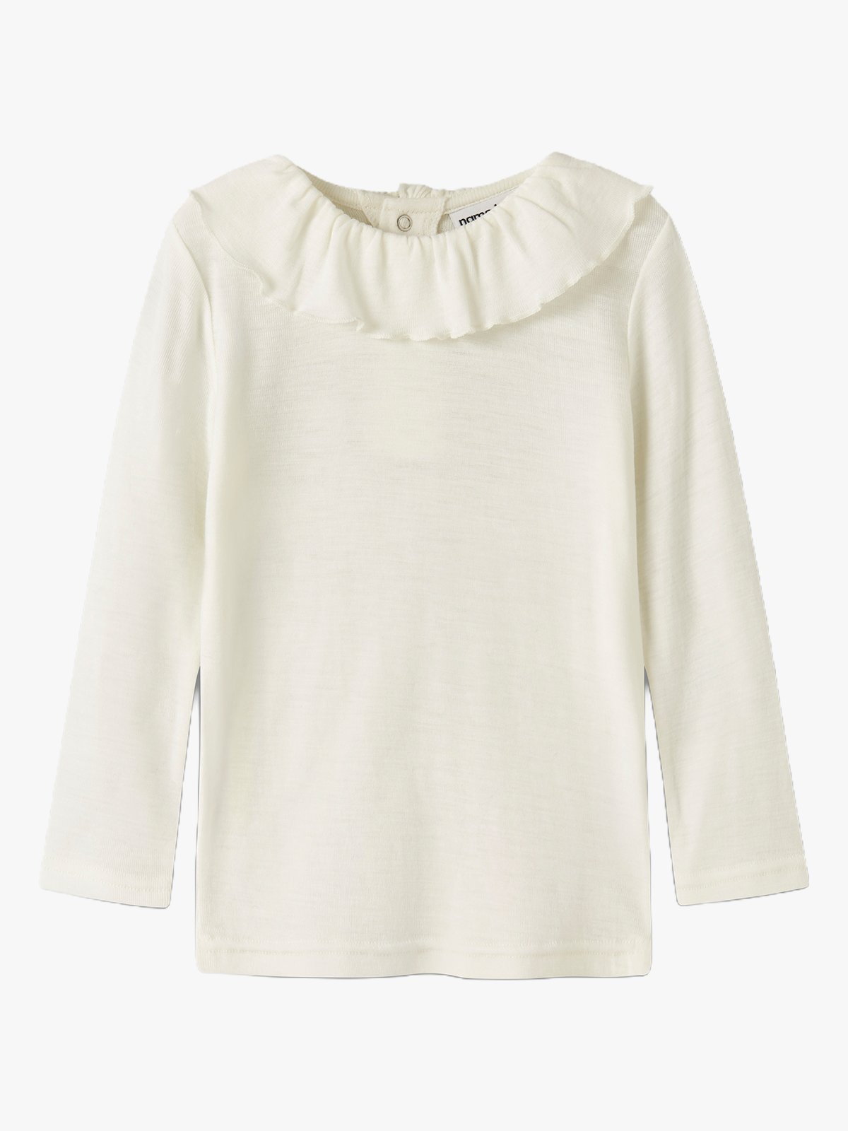 Name It Wang Wool Rib Long Sleeve Top With Collar Snow White