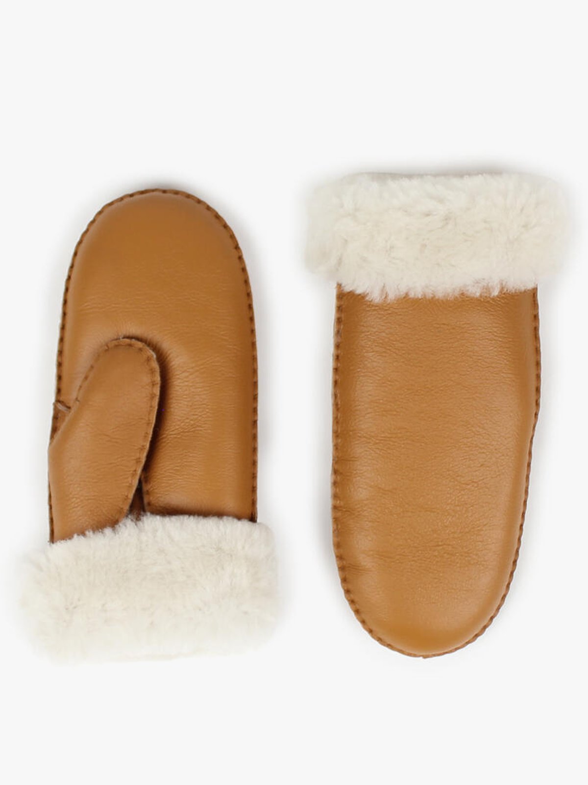 Nohr Studio Ina Leather Shearling Mittens Cognac