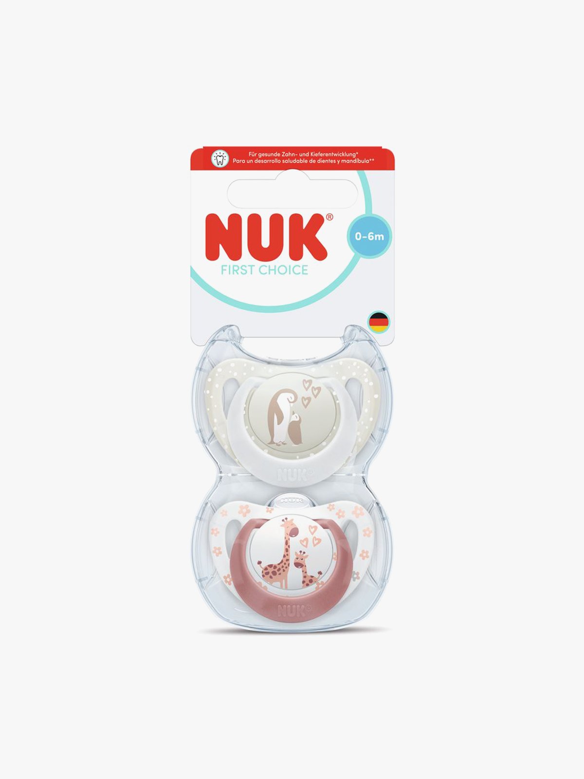 NUK Pacifier 1st Choice Giraffe/Penguin 0-6m Flerfarget