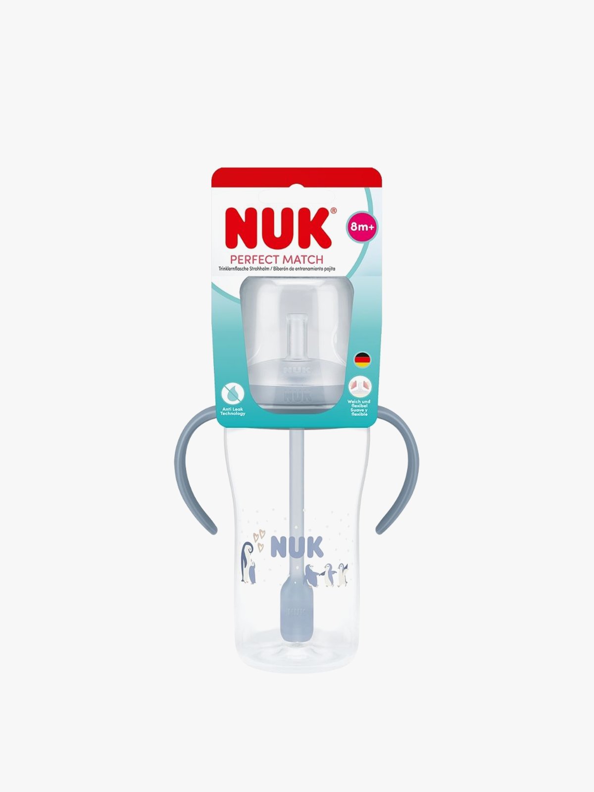 NUK Perfect Match Penguin Straw 260ml/8m+ Blå