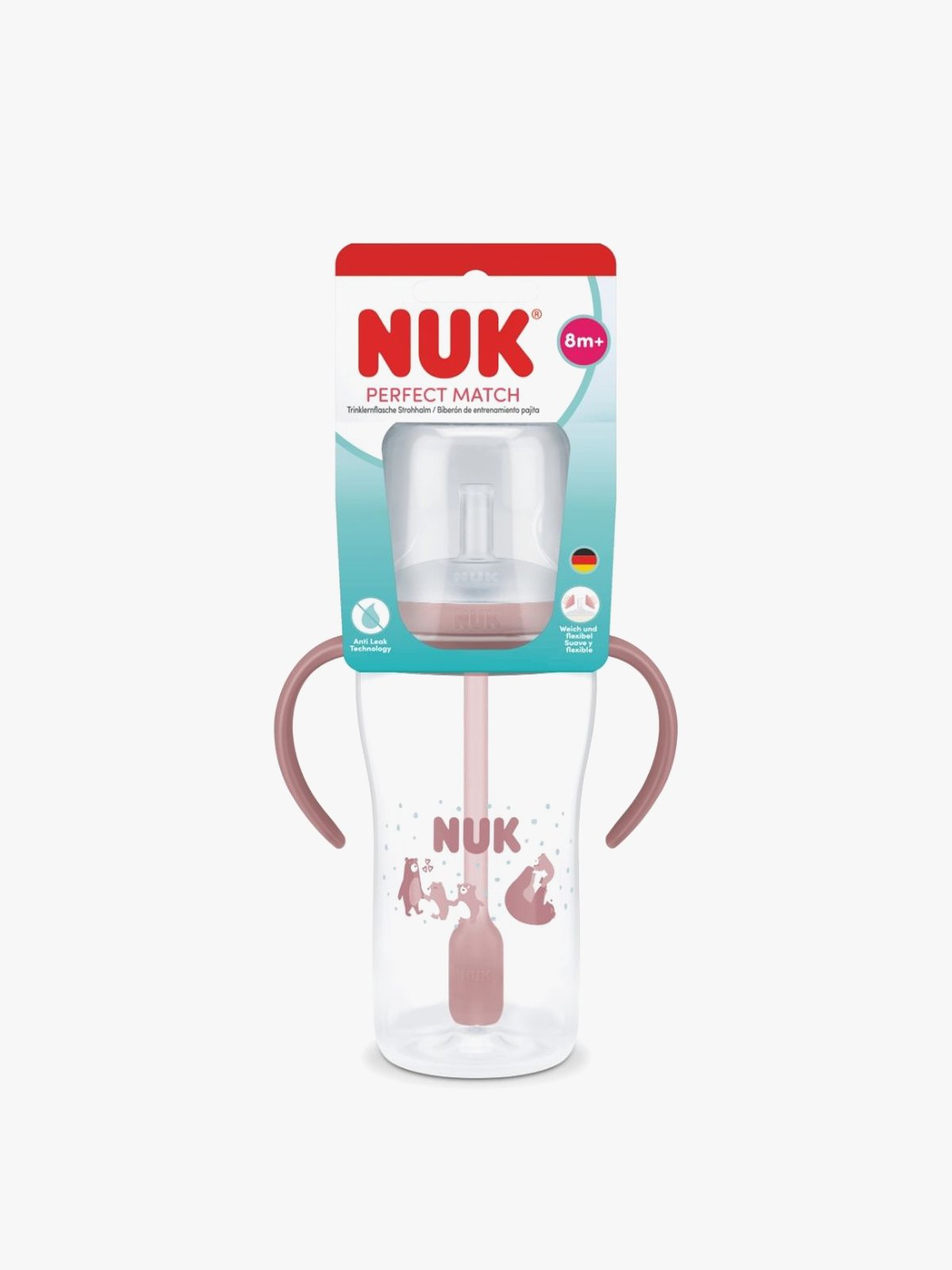 NUK Perfect Match Bear Straw 260ml/8m+ Rosa