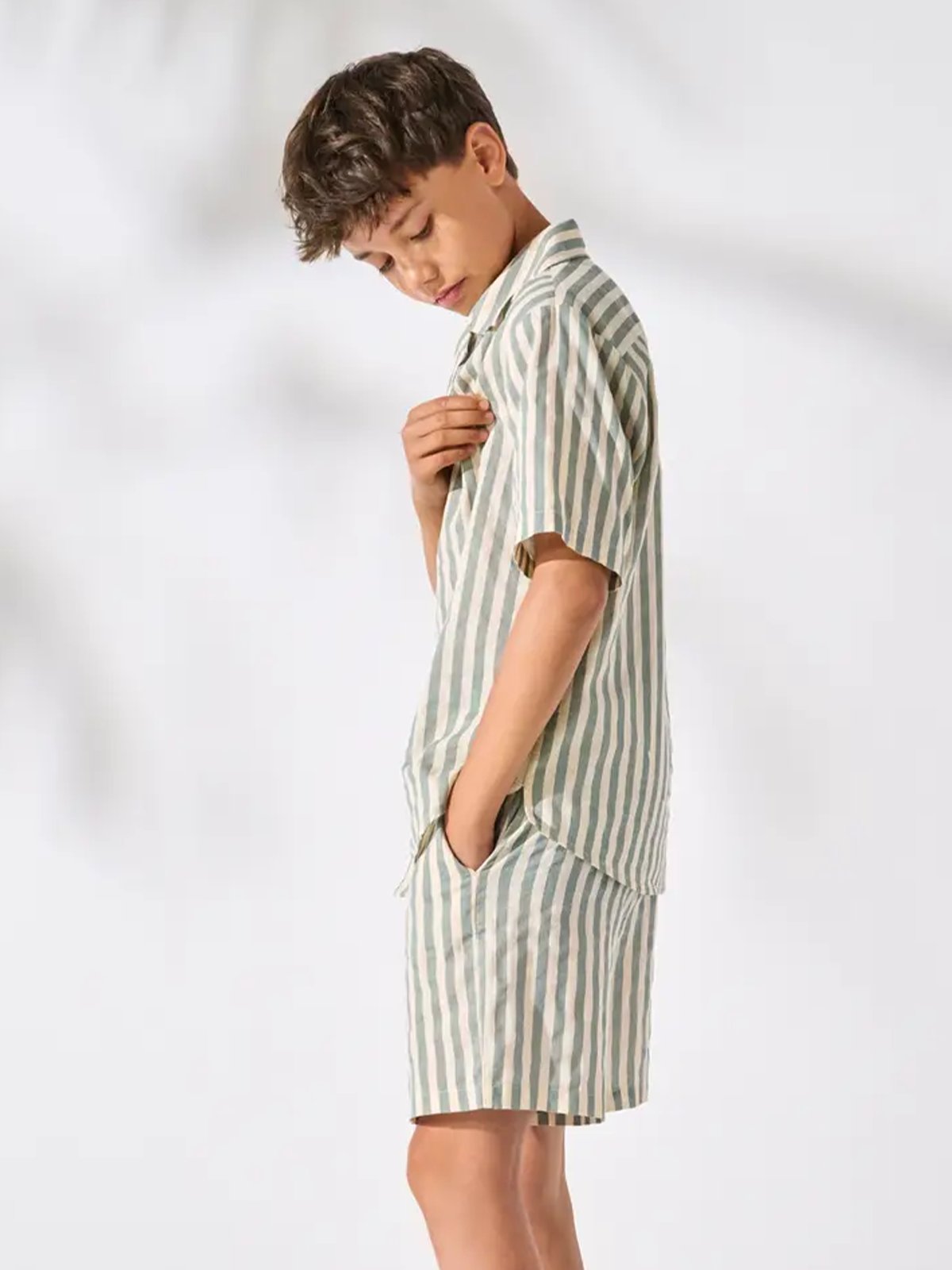 Only & Sons Jr Mattie Short Sleeve Striped Shirt Woven Iceberg Green Ecru