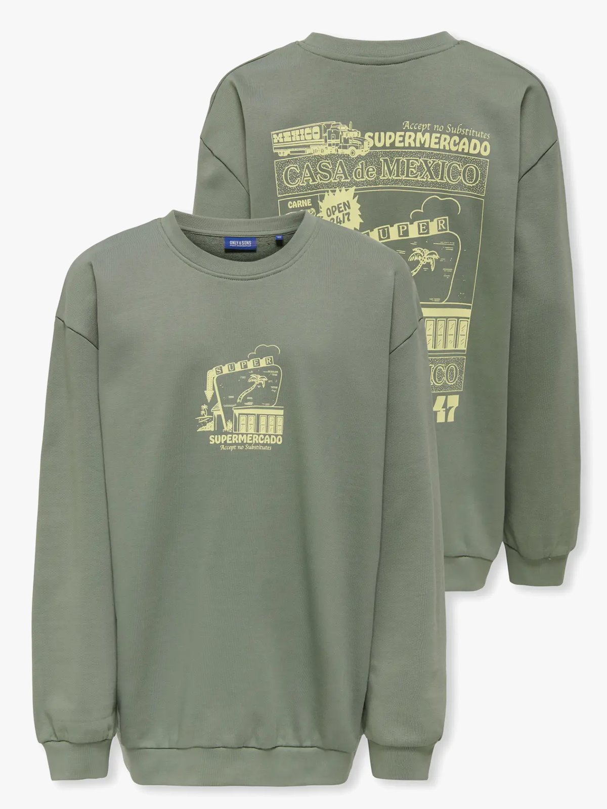 Only & Sons Jr Sumon Long Sleeve O-Neck Sweat Agave Green Casa De Mexico