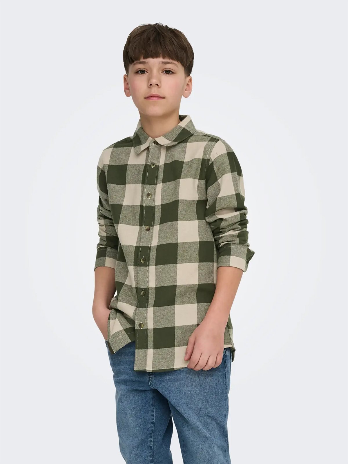 Only & Sons Jr Gudmund Long Sleeve Checked Shirt Forest Night / Silver Lining