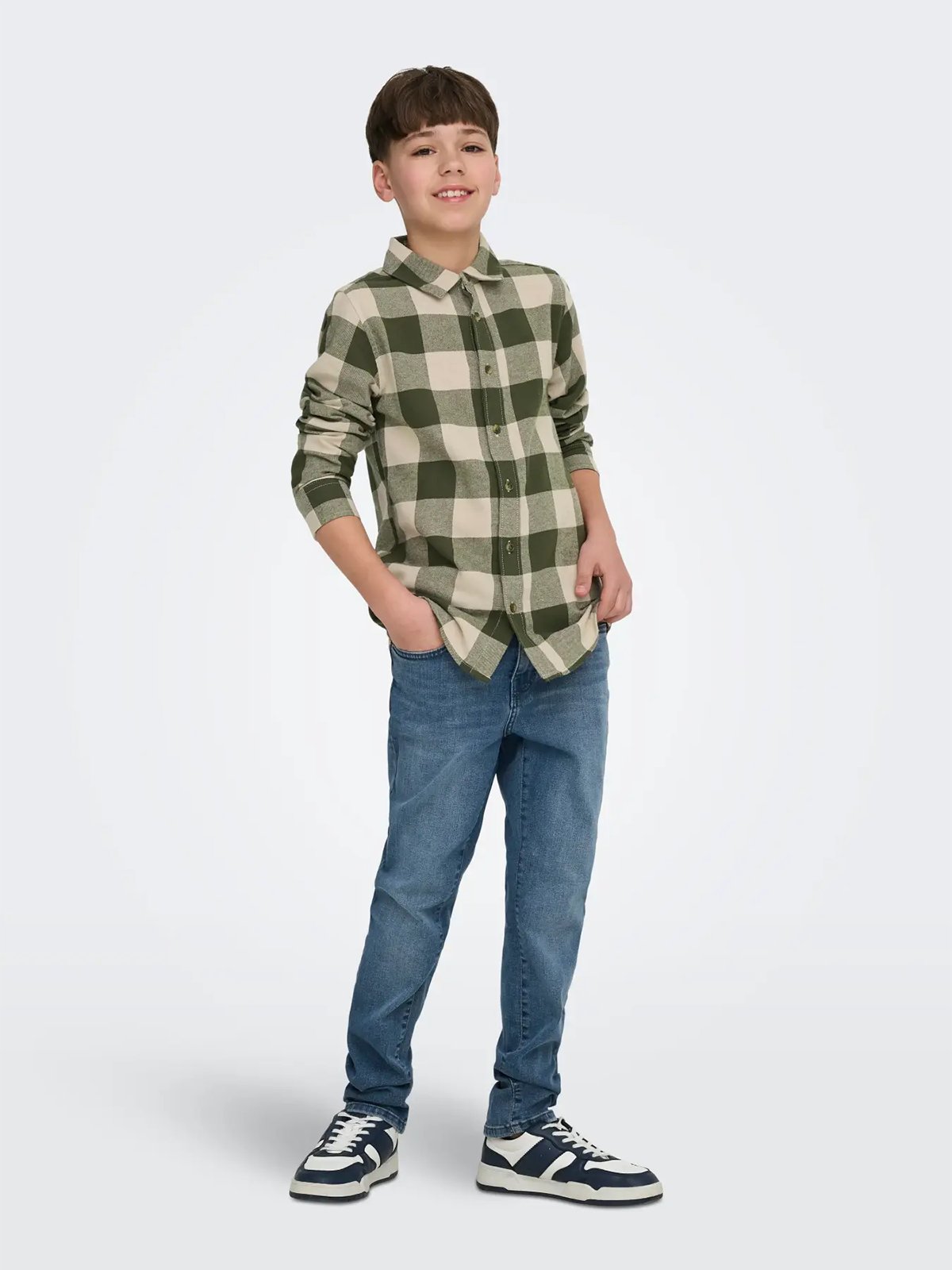 Only & Sons Jr Gudmund Long Sleeve Checked Shirt Forest Night / Silver Lining