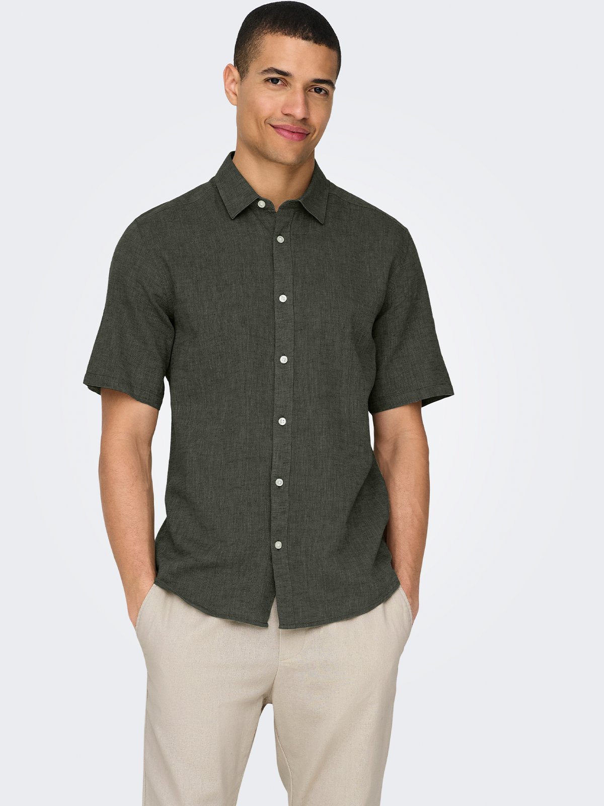 Only & Sons Caiden Short Sleeve Solid Linen Shirt Kambaba