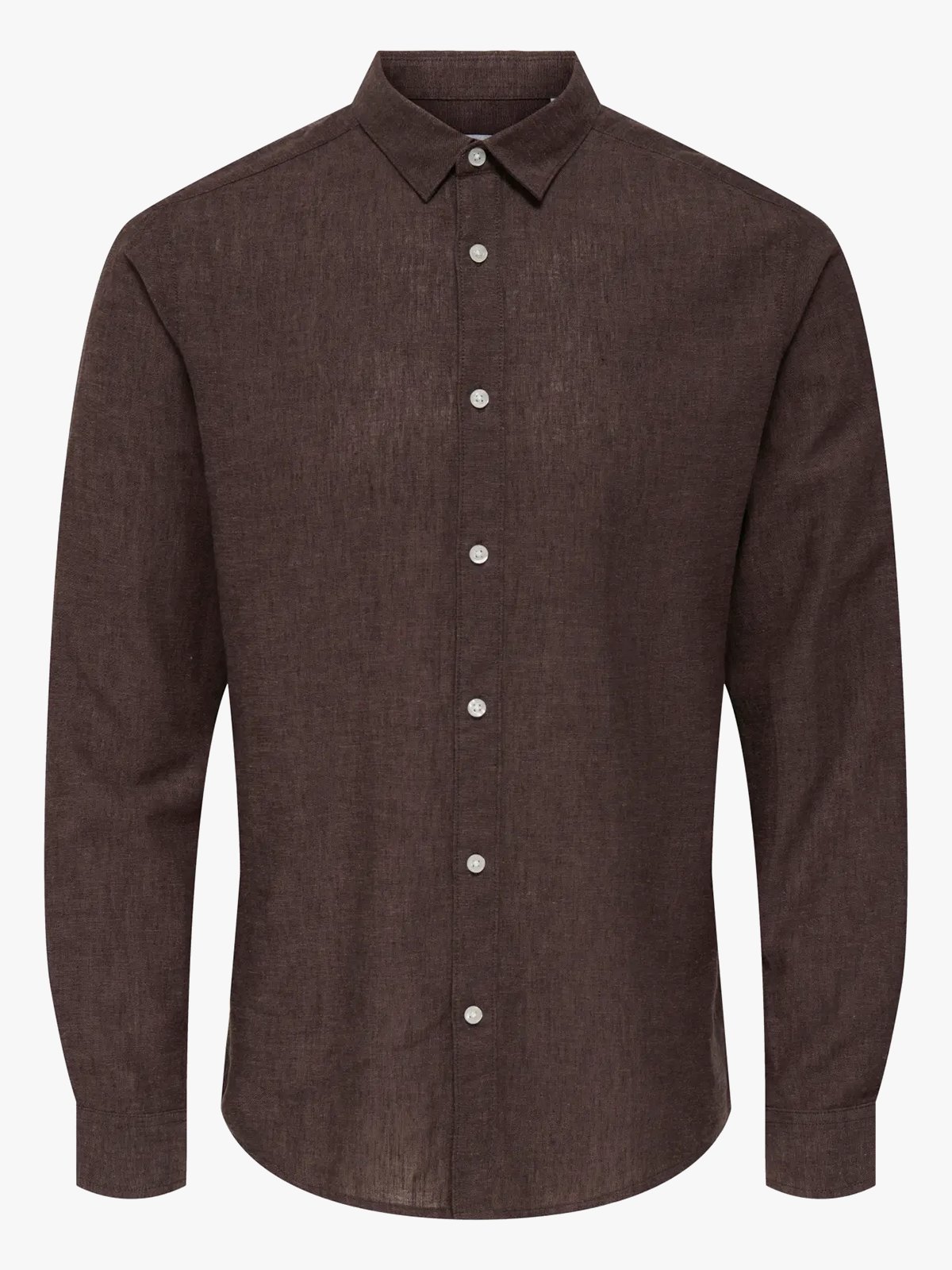 Only & Sons Caiden Long Sleeve Solid Linen Shirt Coffee Bean Peppercorn