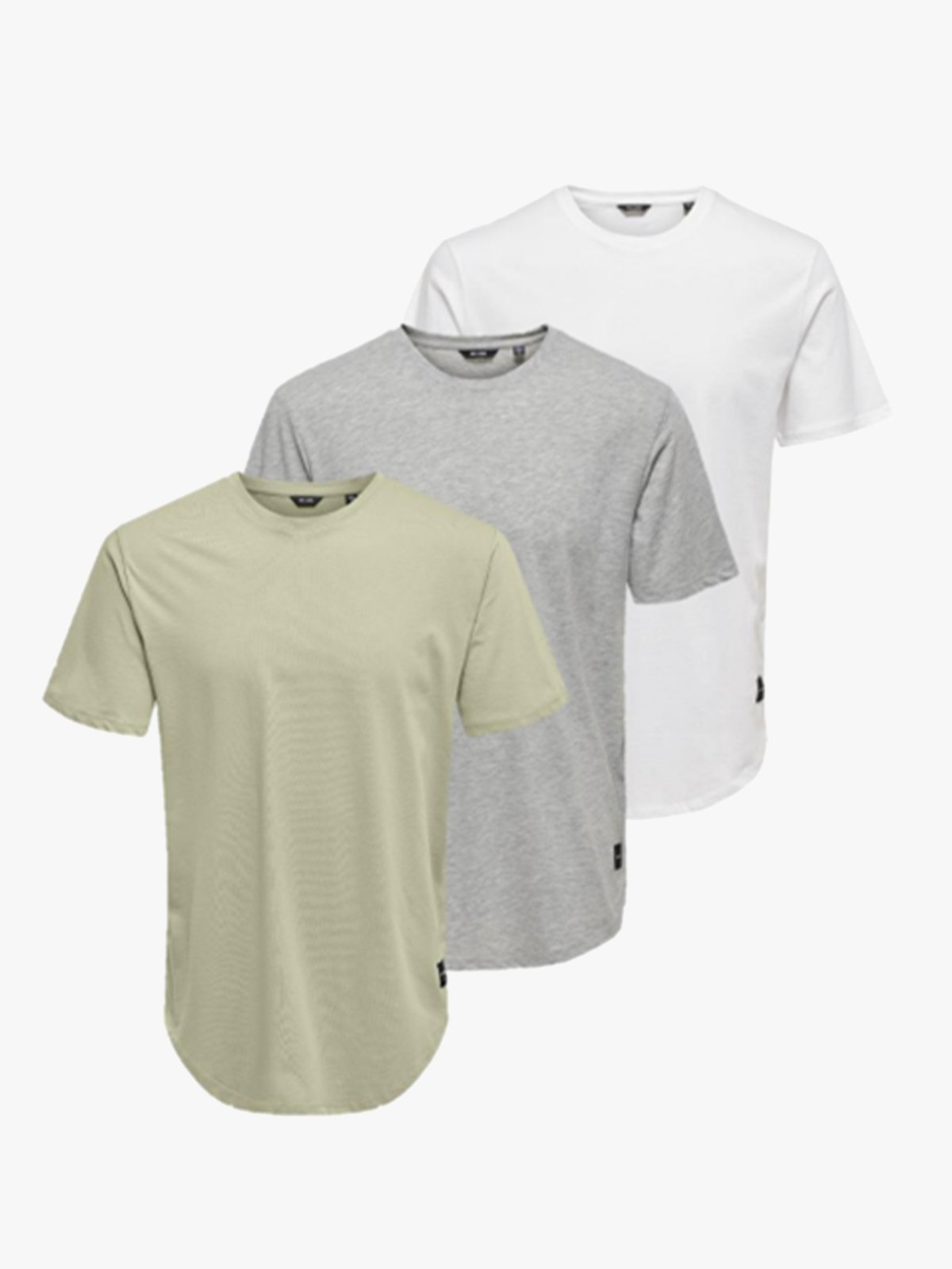Only & Sons Matt Longy Short Sleeve Tee 3-Pack Pelican / White / Light Grey Melange