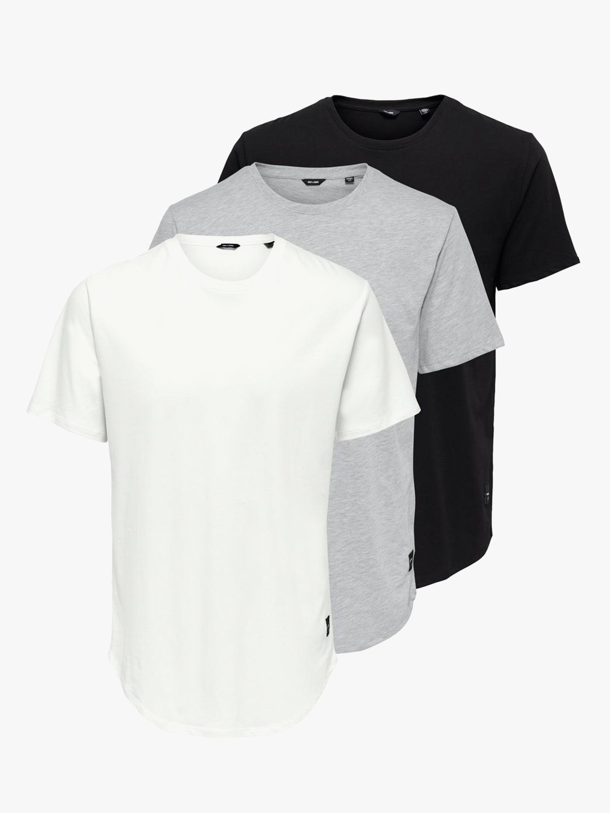 Only & Sons Matt Longy Short Sleeve Tee 3-Pack White / Grey / Black
