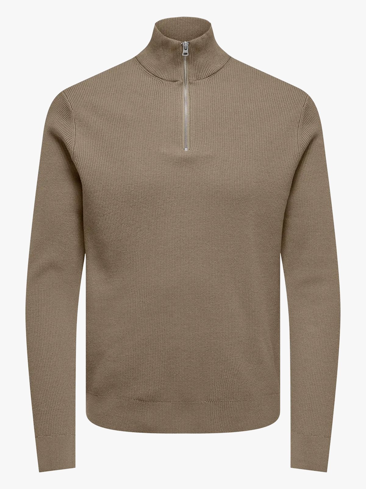 Only & Sons Phil Reg Cotton Half Zip Knit Desert Taupe