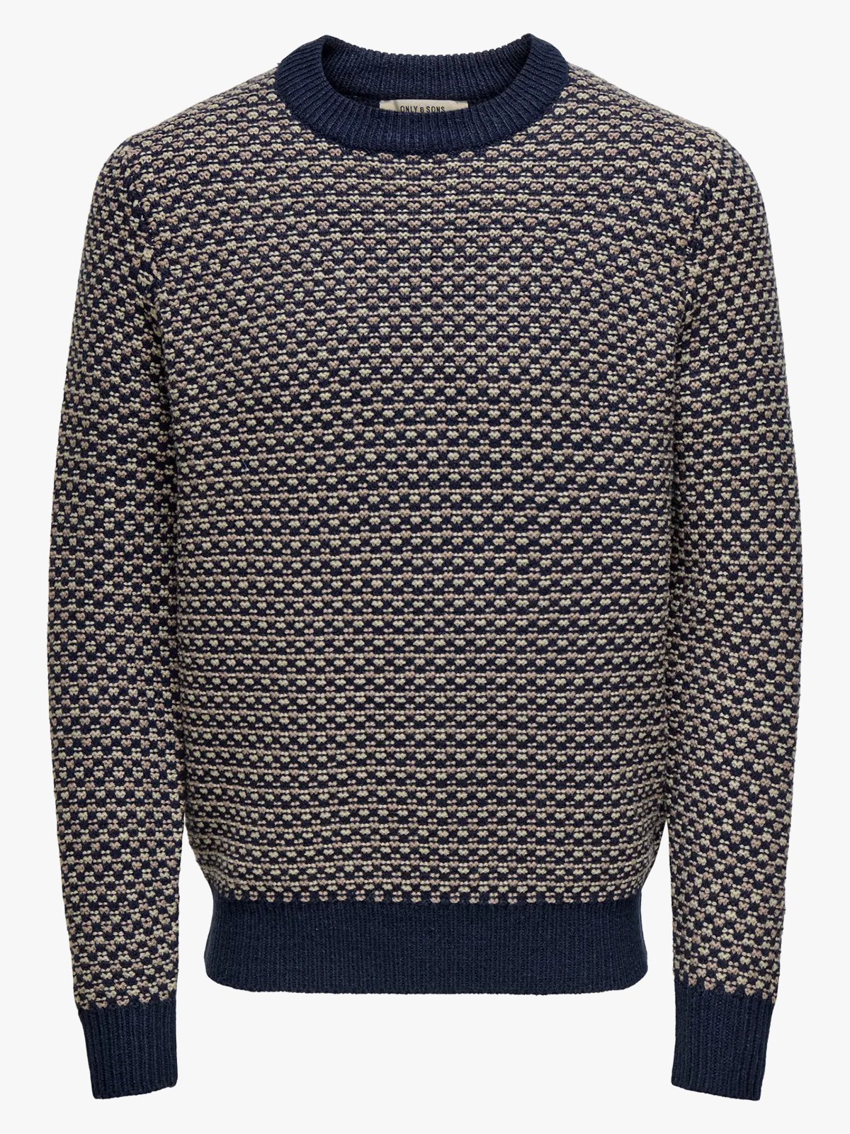 Only & Sons Musa Regular 3 Structured Crew Knit Navy Blazer Desert Taupe + Teak