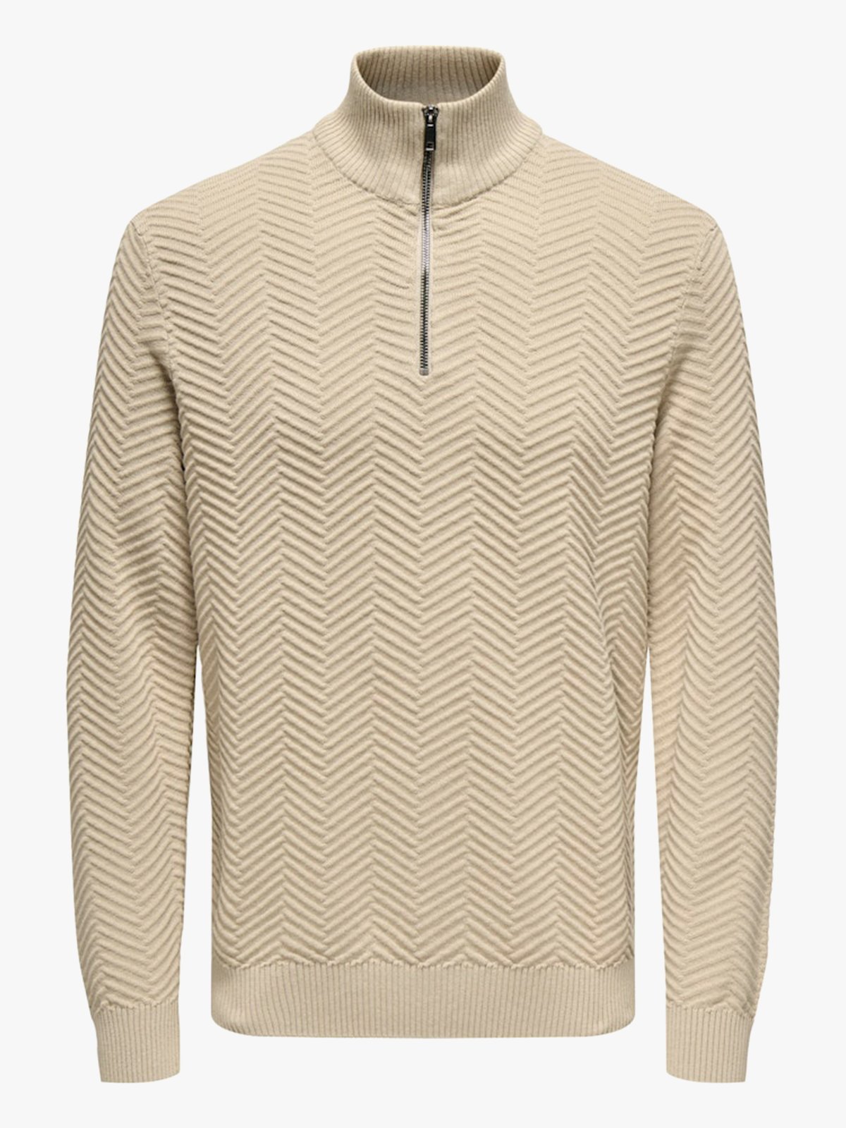 Only & Sons Herringbone Half Zip Knit Silver Lining