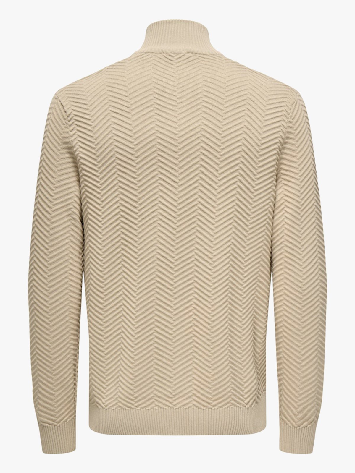 Only & Sons Herringbone Half Zip Knit Silver Lining